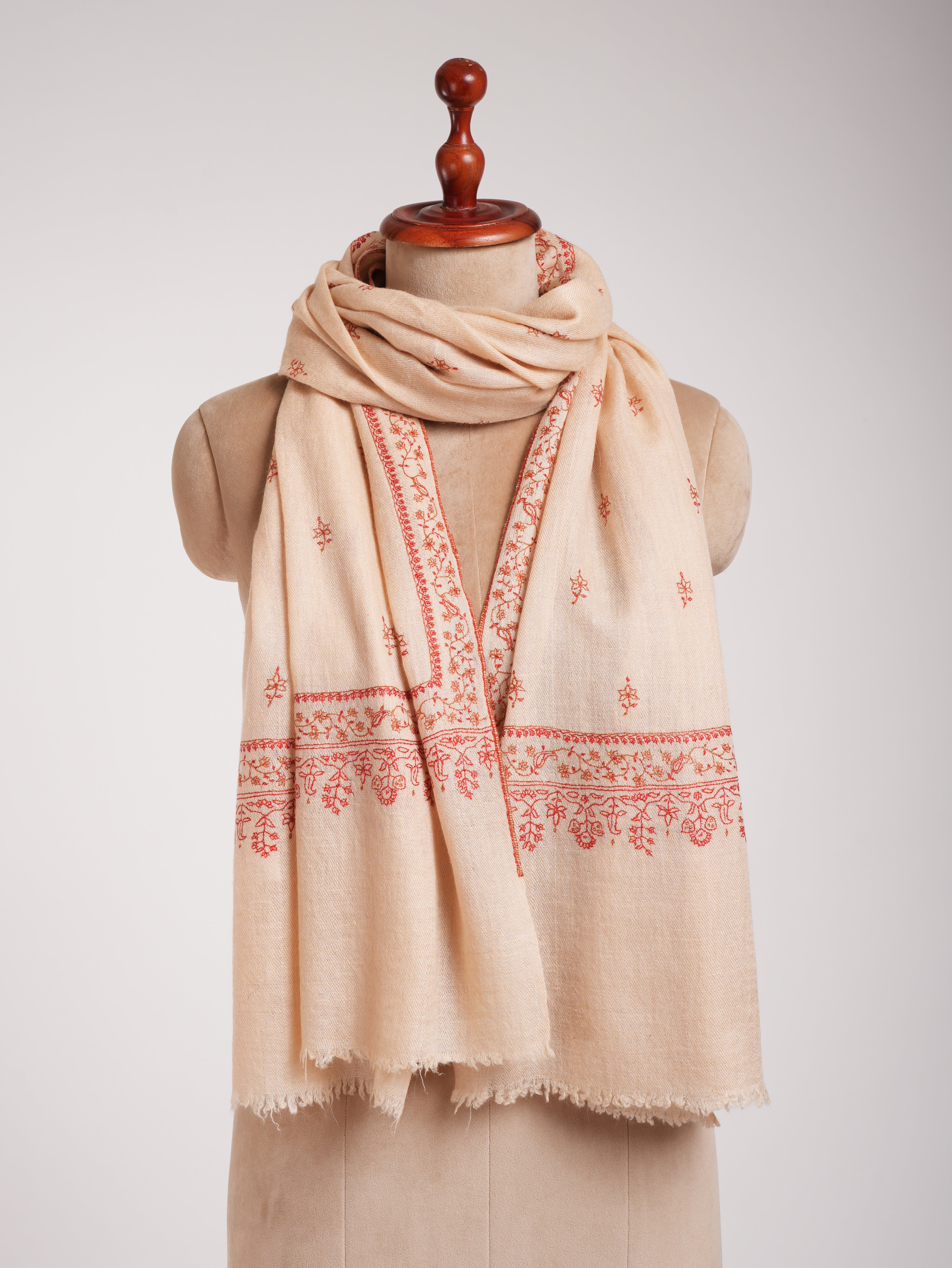 Peach Cashmere Scarf Artistic Sozni Embroidery