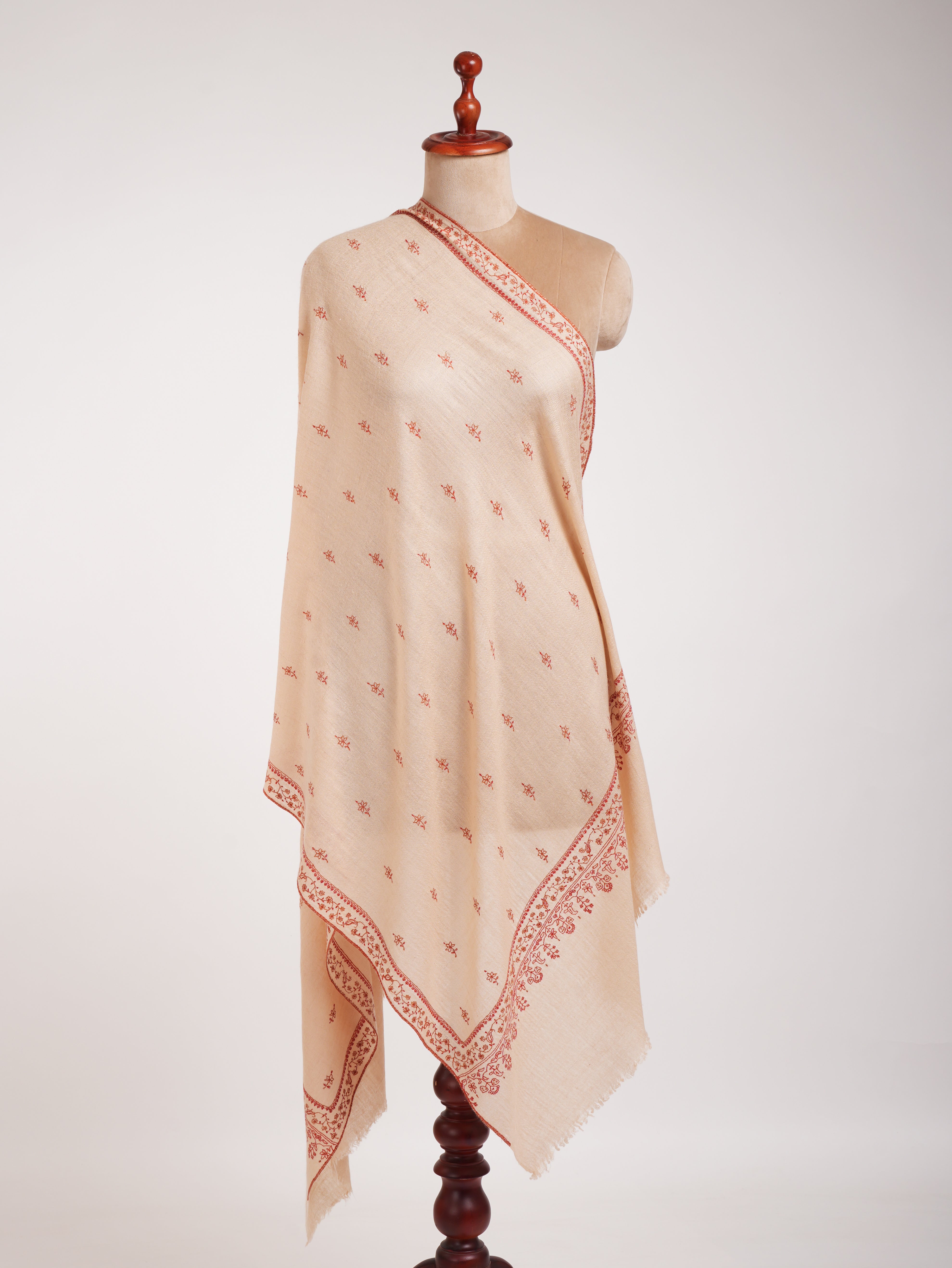 Peach Cashmere Scarf Artistic Sozni Embroidery