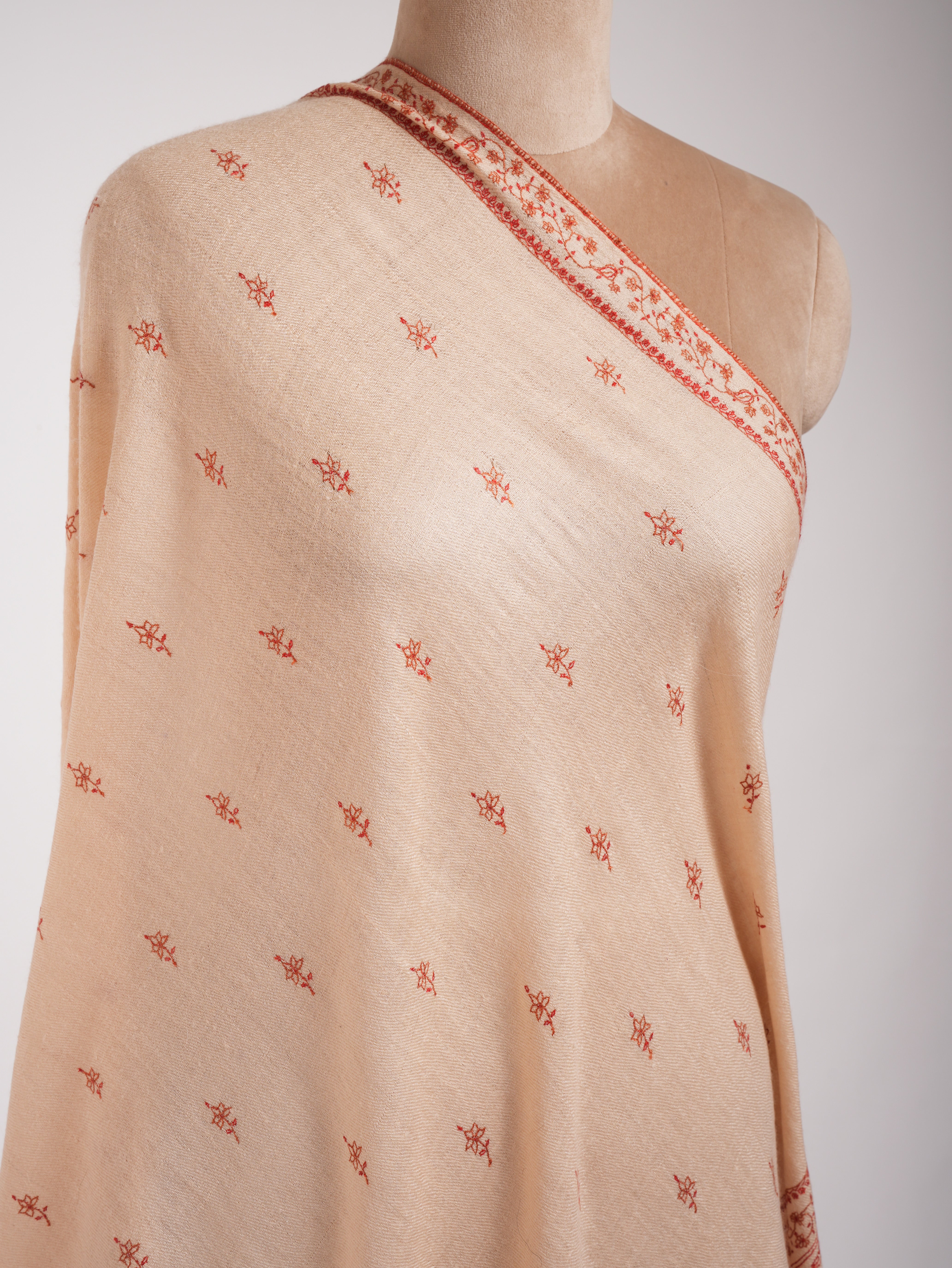 Peach Cashmere Scarf Artistic Sozni Embroidery