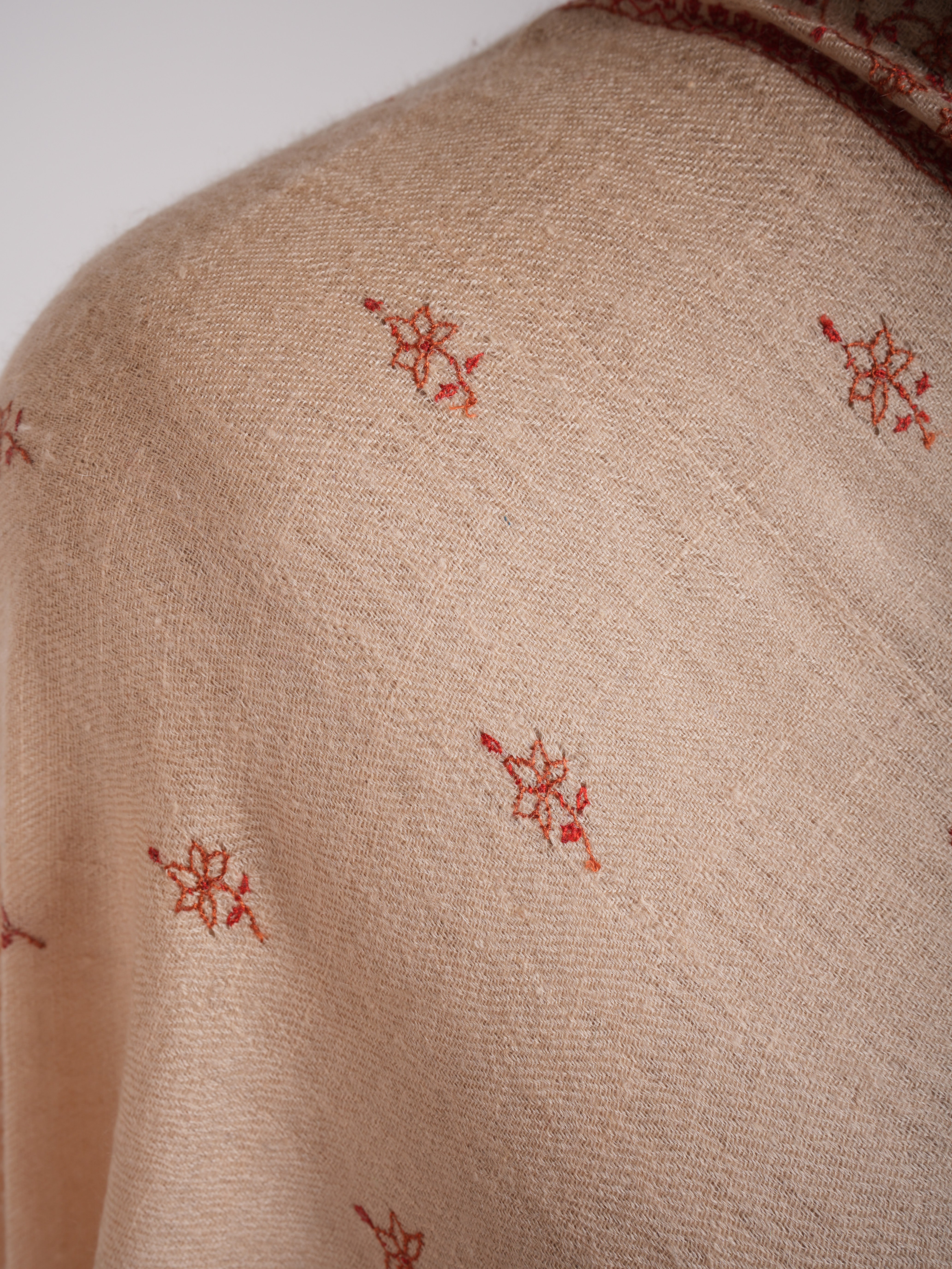 Peach Cashmere Scarf Artistic Sozni Embroidery