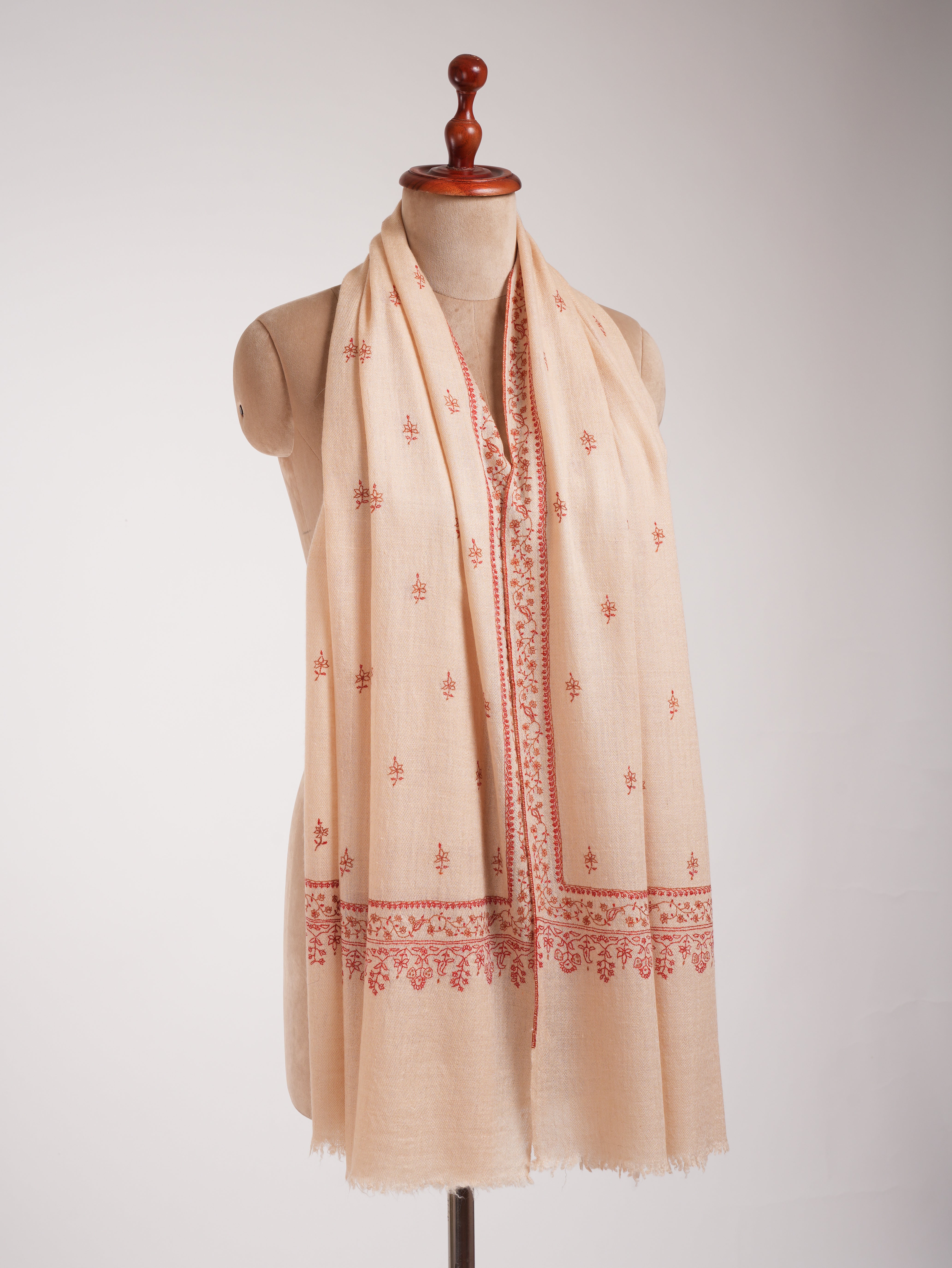 Peach Cashmere Scarf Artistic Sozni Embroidery