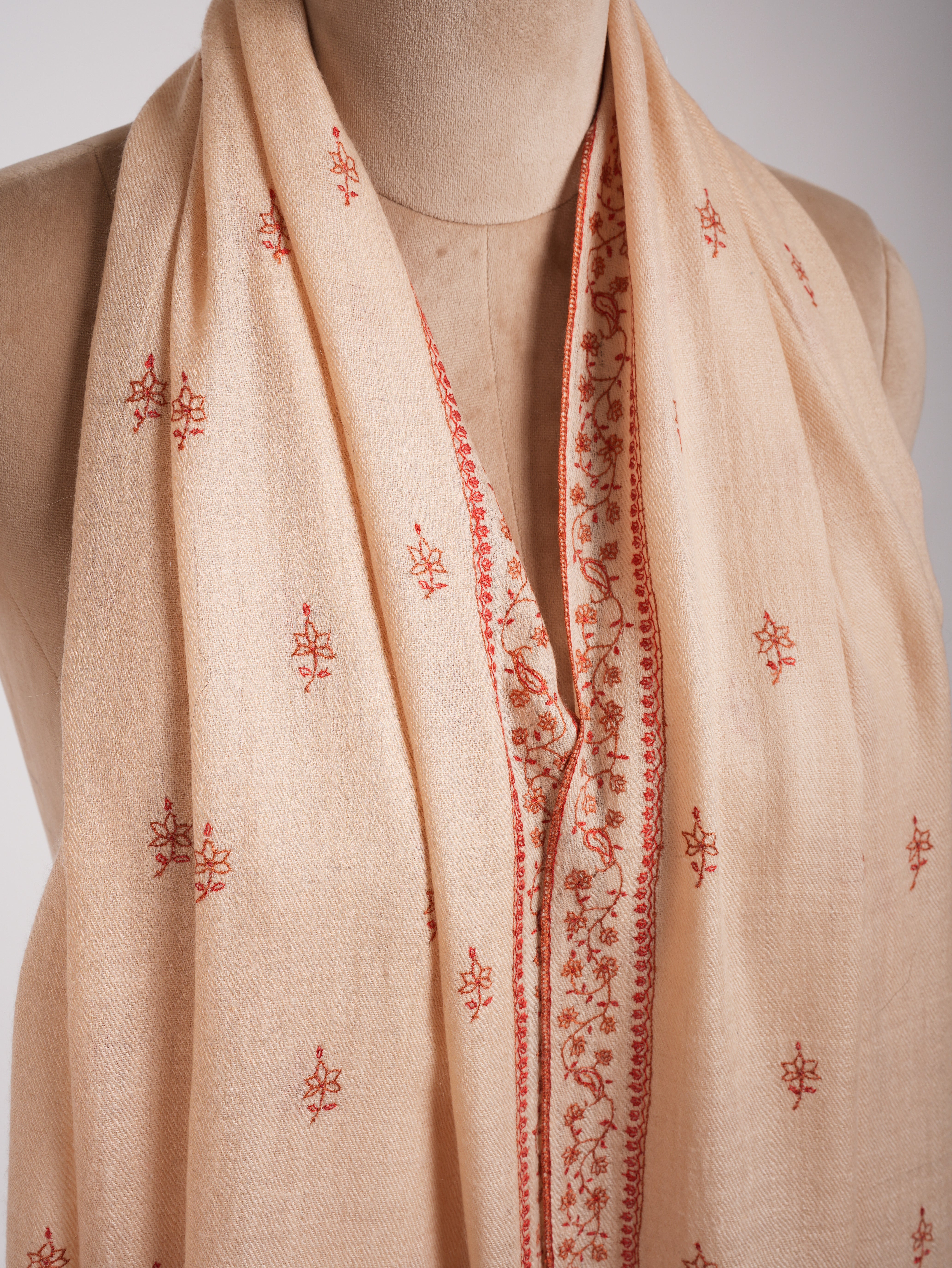 Peach Cashmere Scarf Artistic Sozni Embroidery