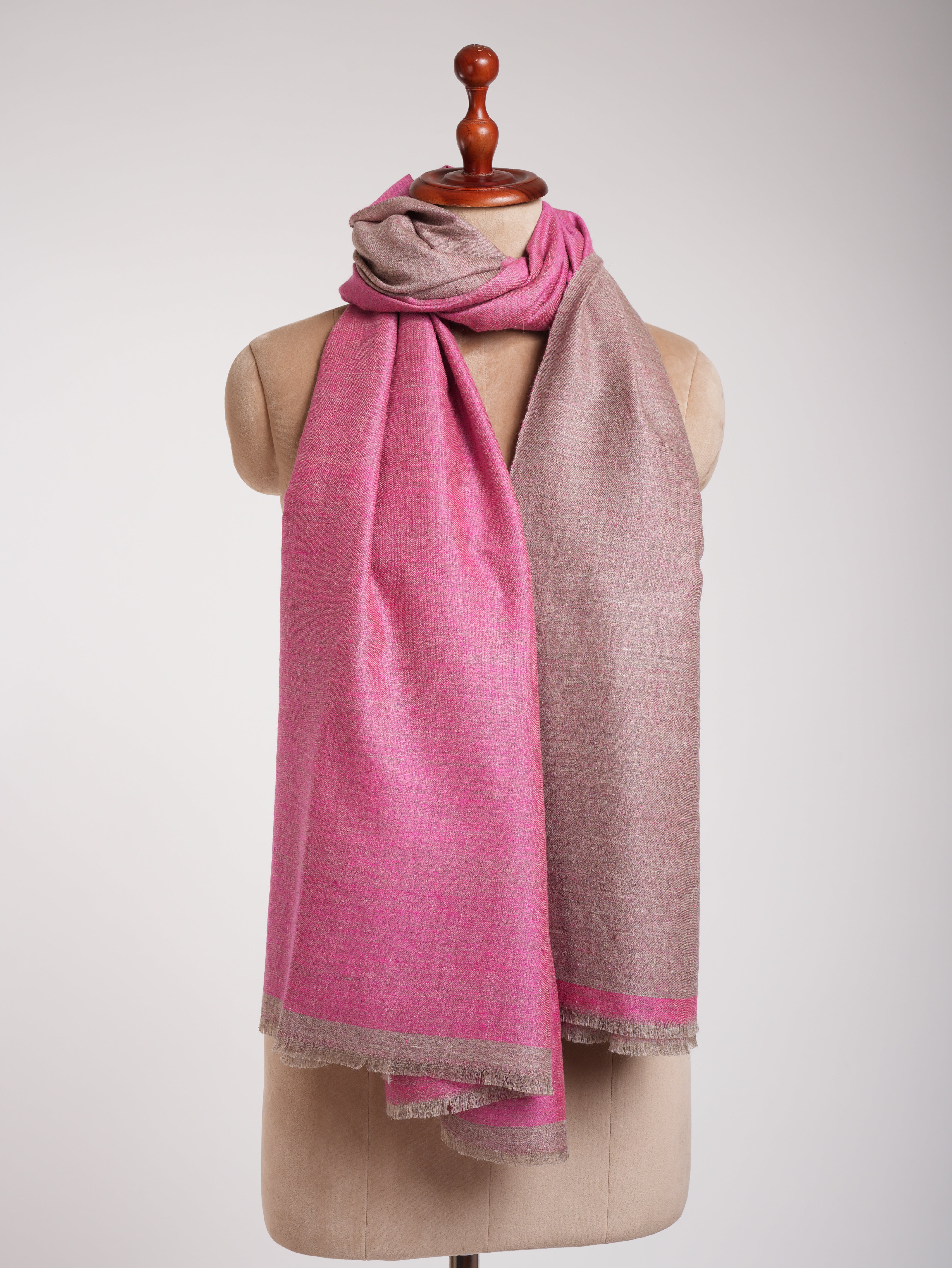 Beetroot Purple and Beige Dorukha Pashmina Shawl