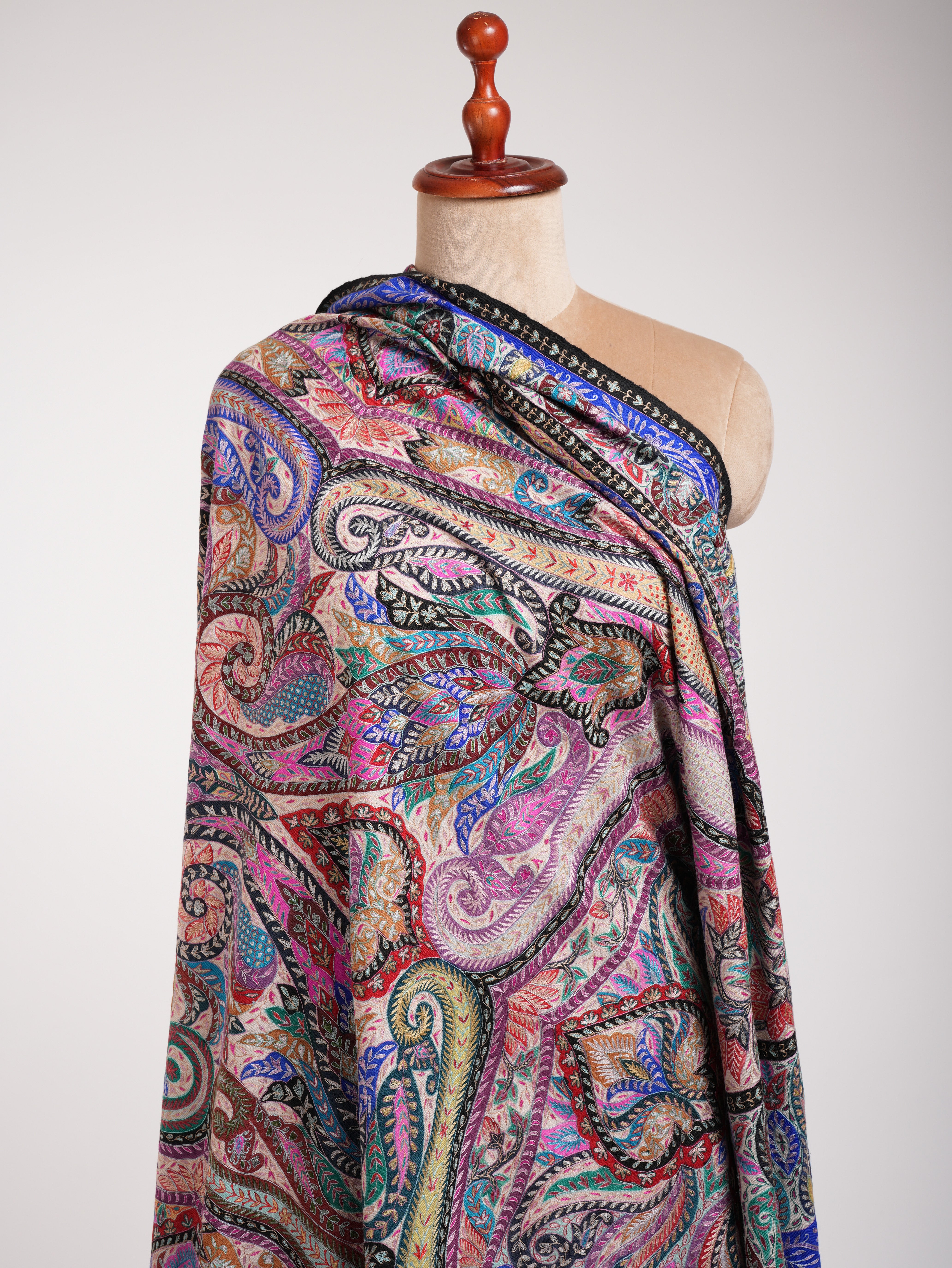 XL Hand painted Kalamkari One of a Kind Pashmina Shawl