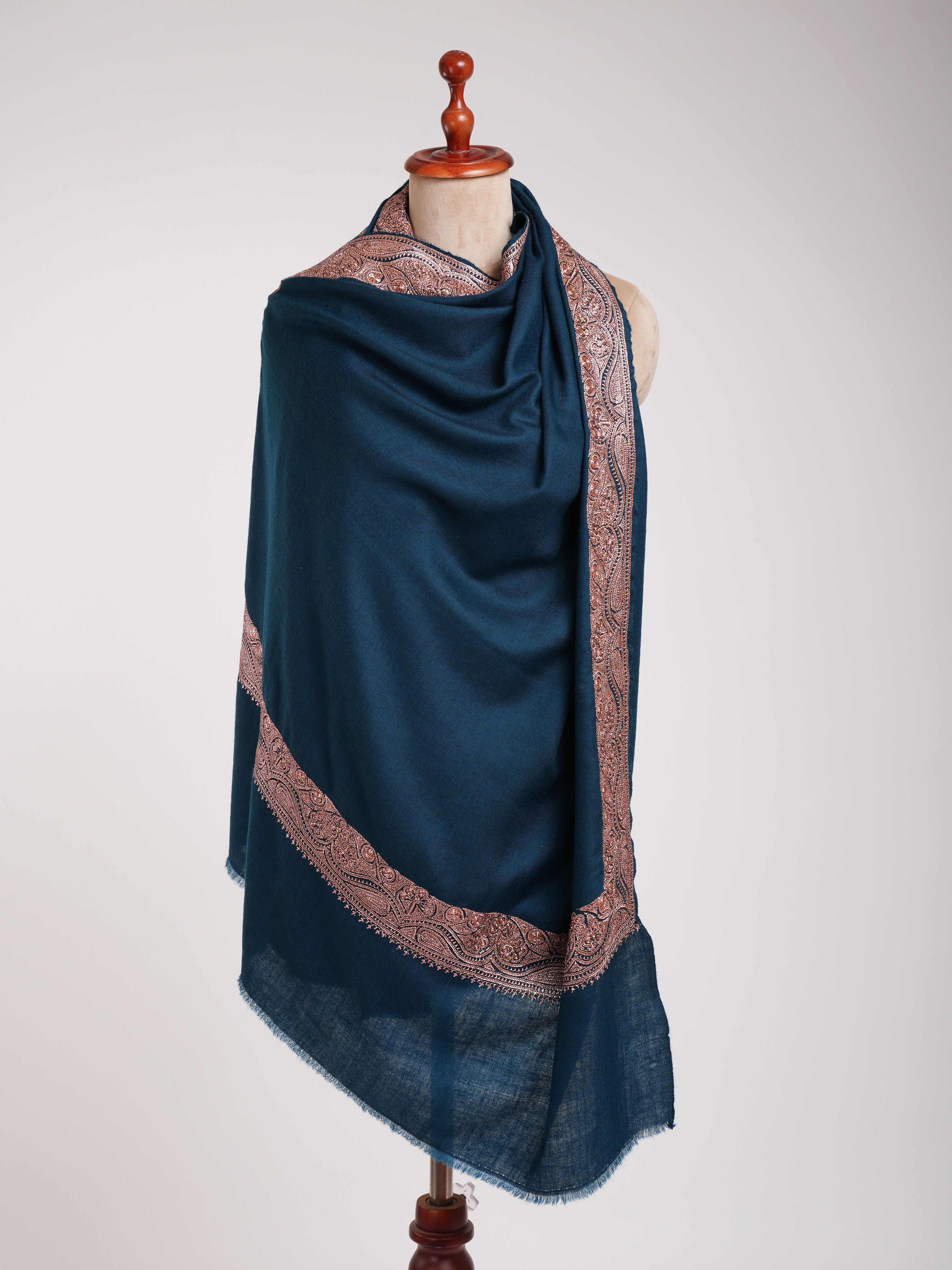 Blauer Daurdar Tilla bestickter Kaschmir-Pashmina-Schal