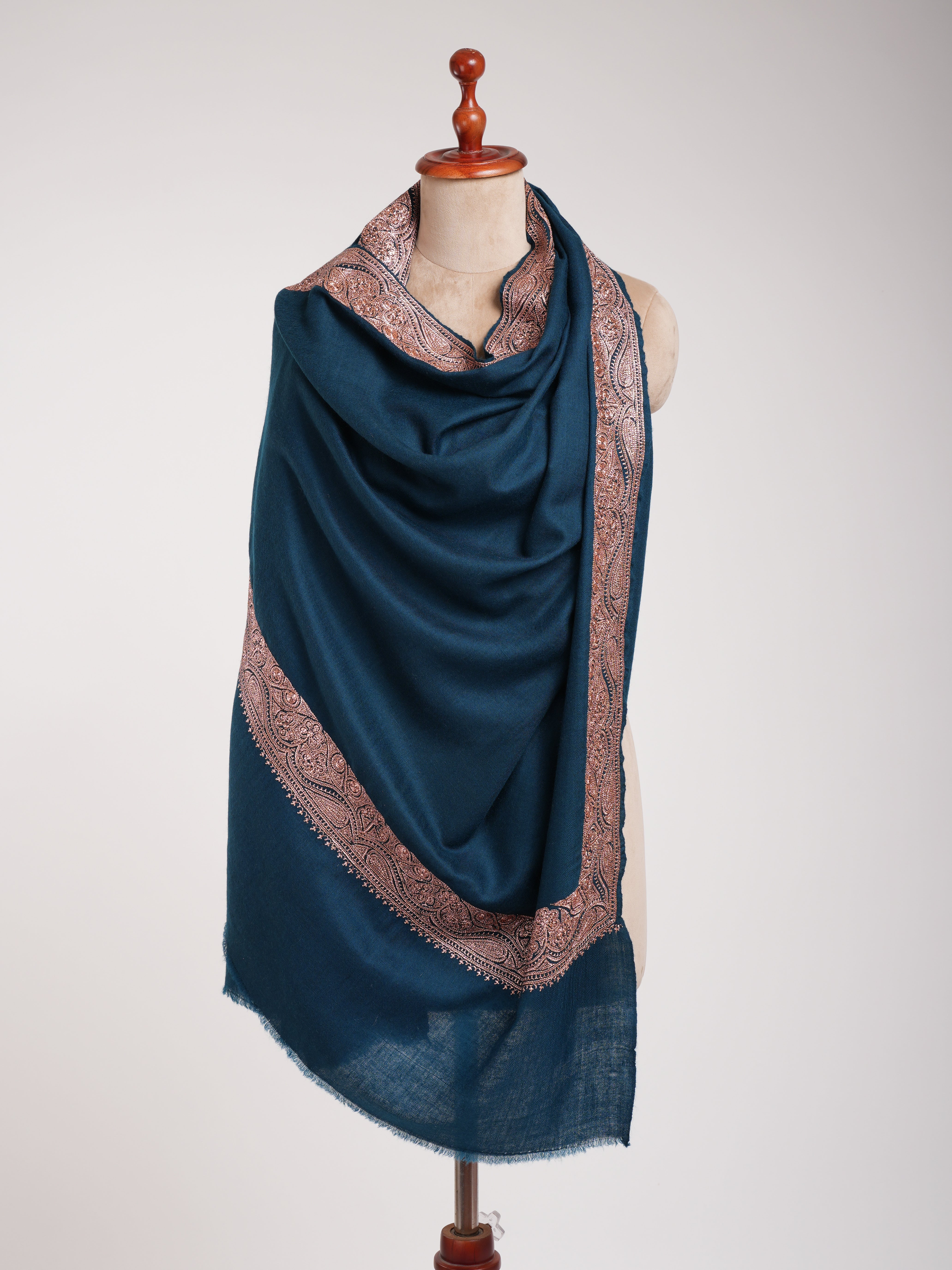 Blauer Daurdar Tilla bestickter Kaschmir-Pashmina-Schal