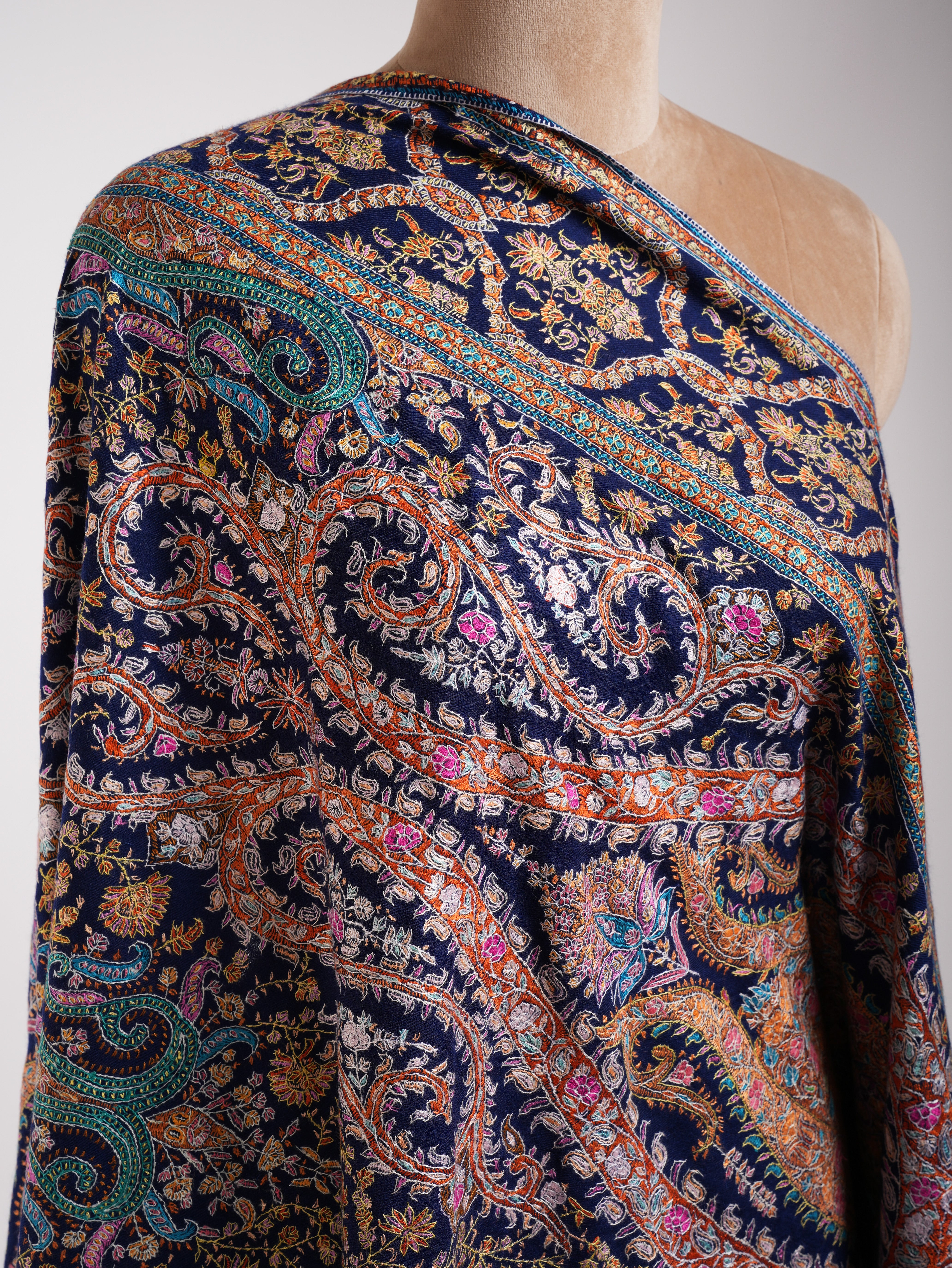 Classic Blue Hand Embroidered Kashmiri Jamavar Shawl