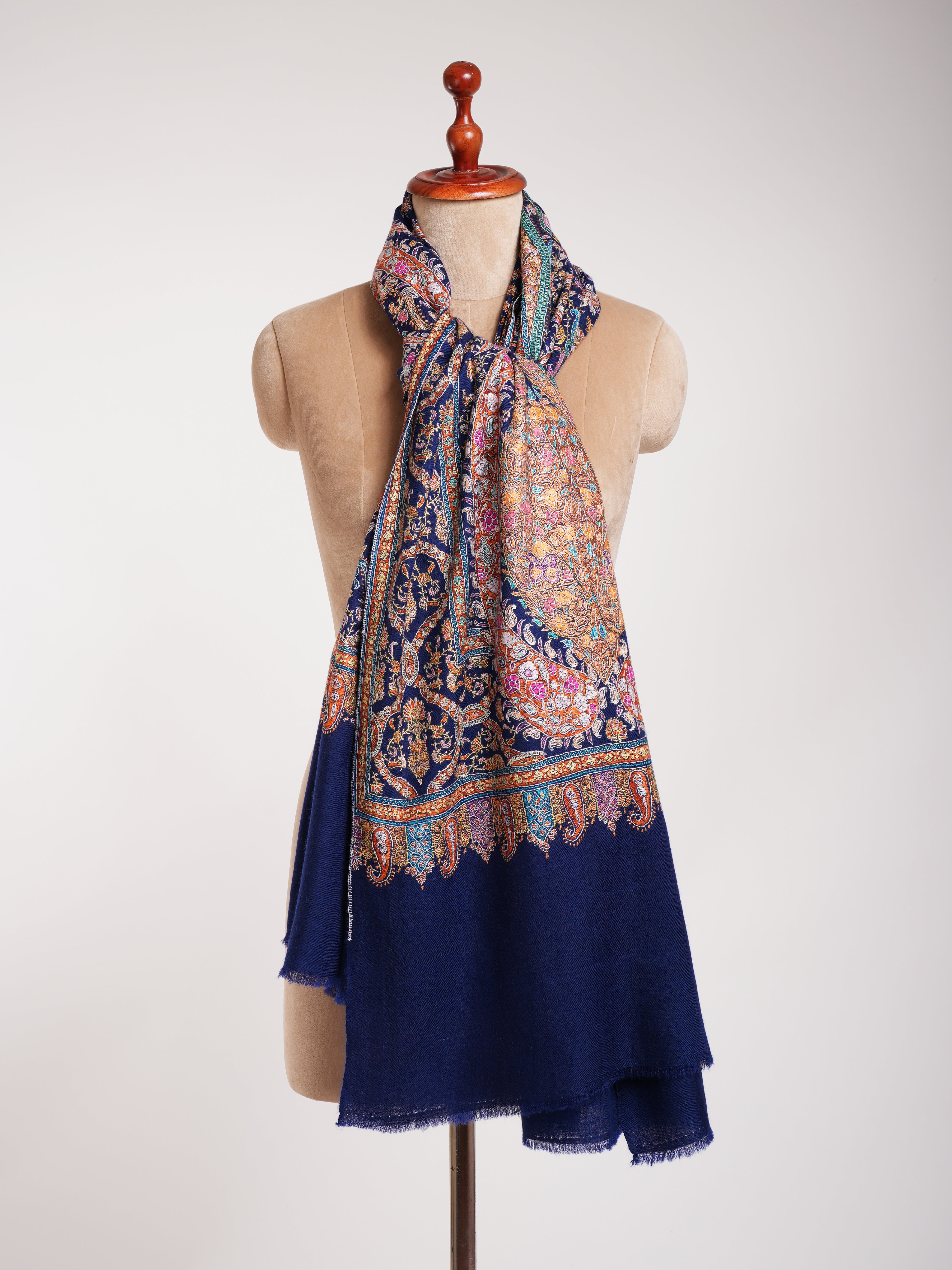 Classic Blue Hand Embroidered Kashmiri Jamavar Shawl