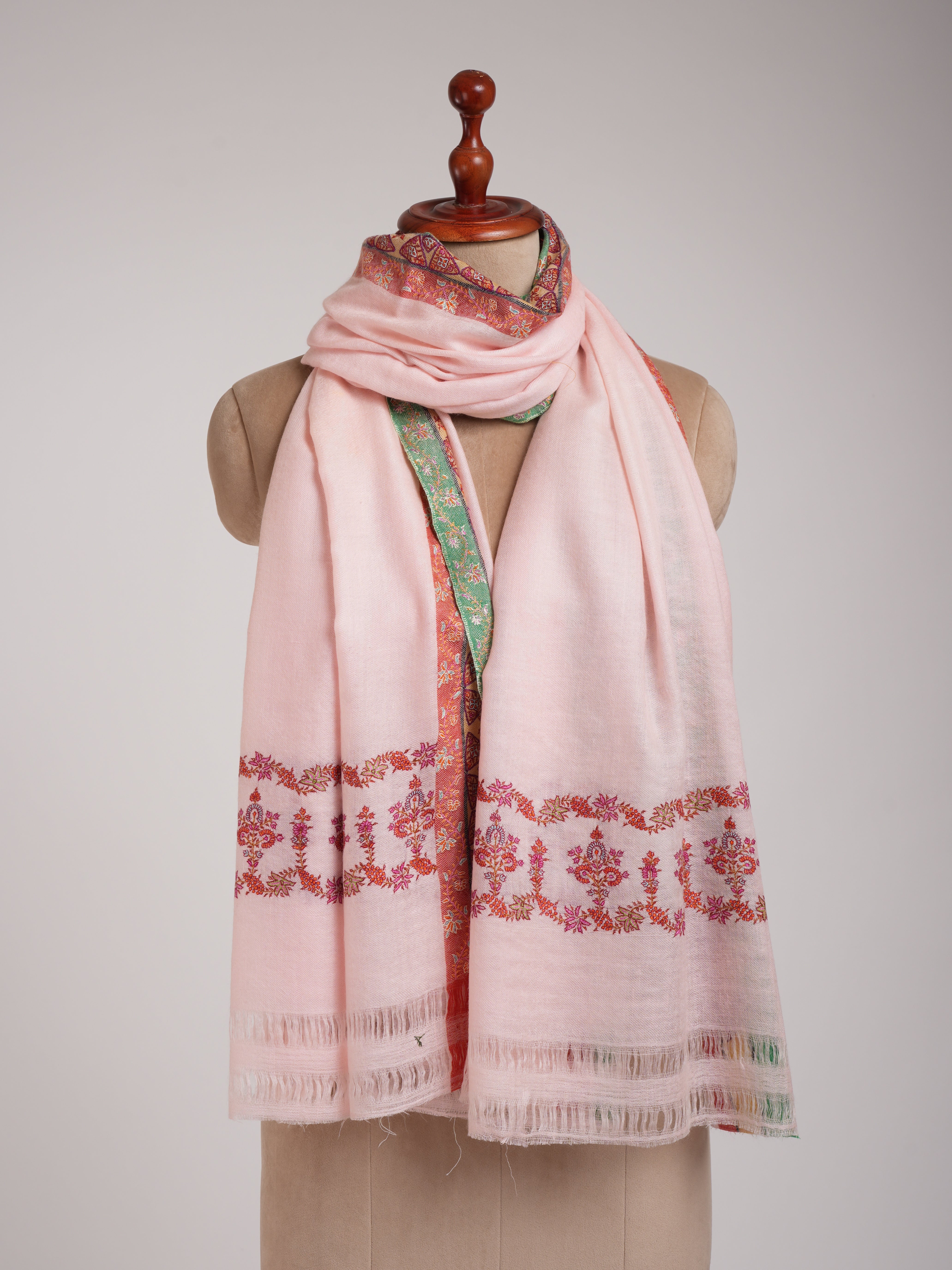 Crystal Rose Sozni Embroidered Pure Pashmina Shawl