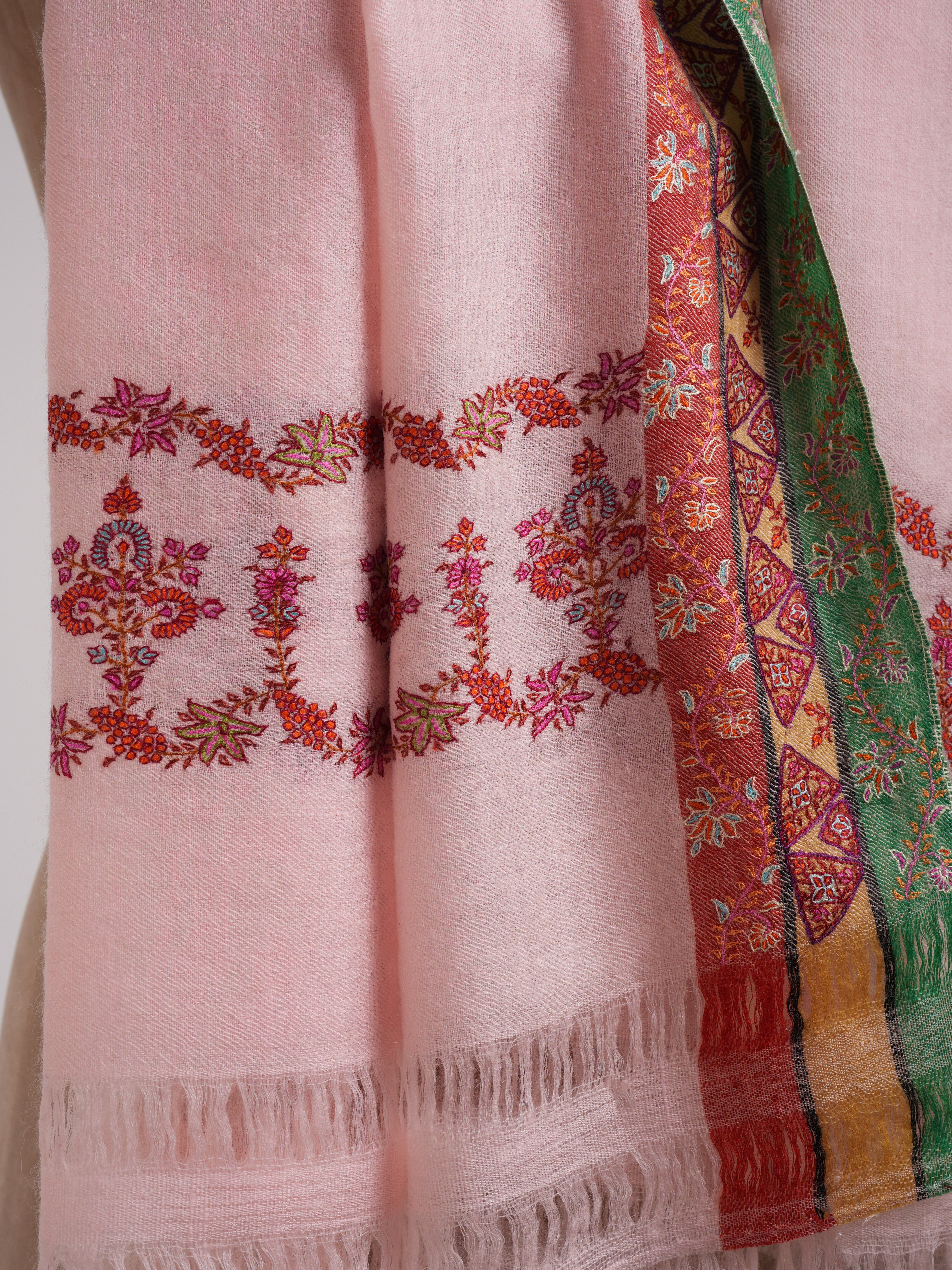 Crystal Rose Sozni Embroidered Pure Pashmina Shawl