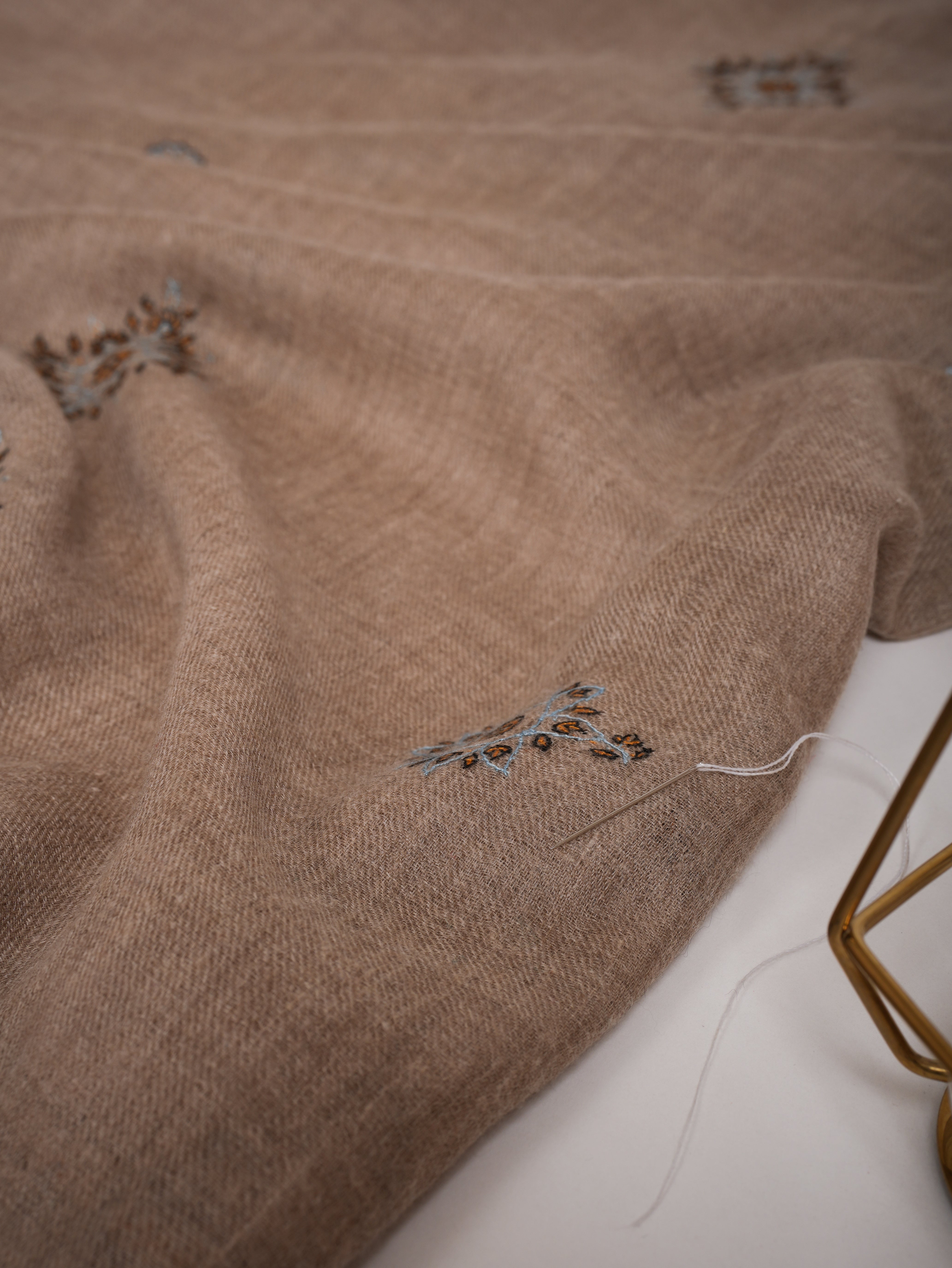 Natural Grey Sozni Embroidered Pure Cashmere