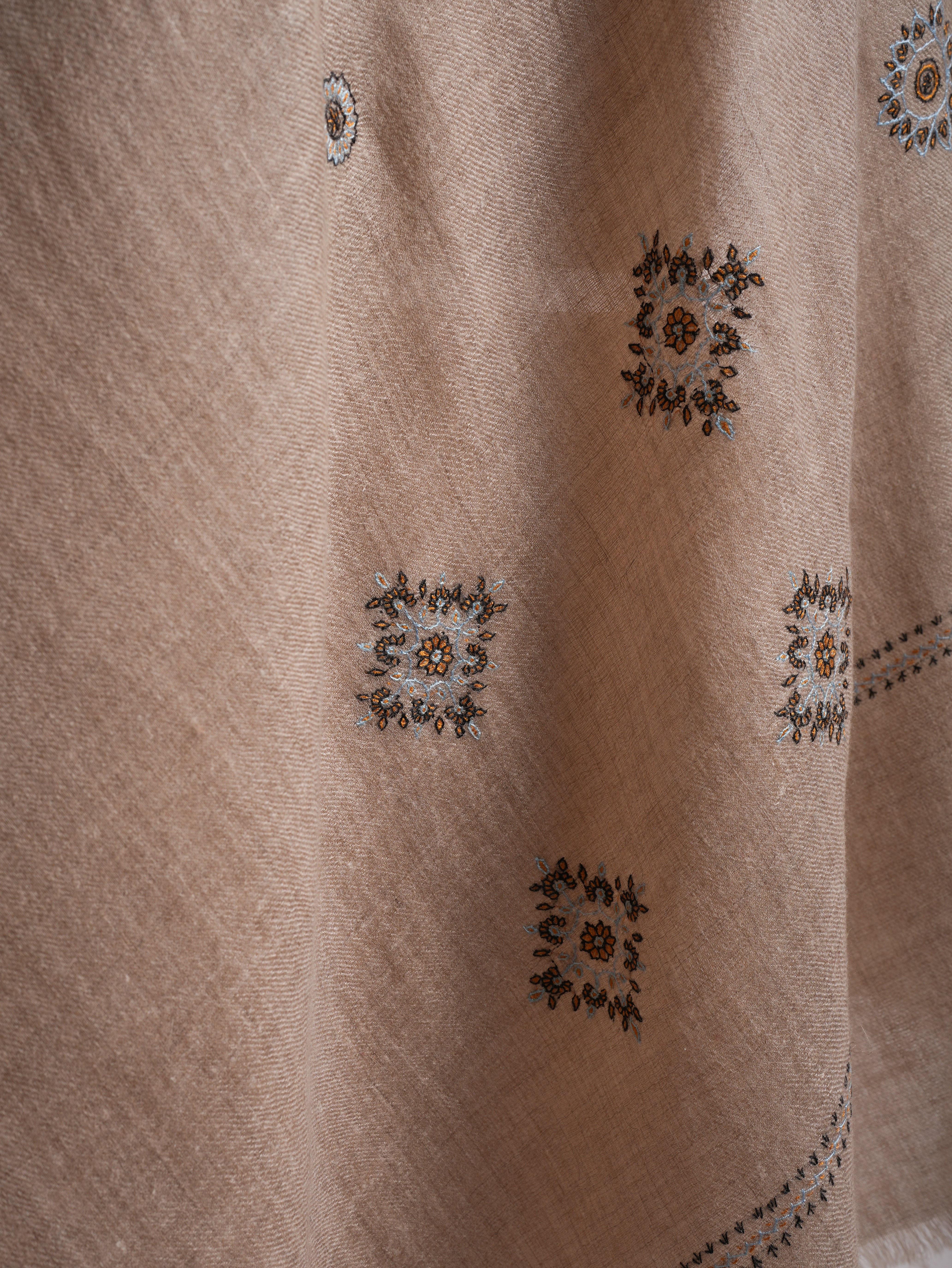 Natural Grey Sozni Embroidered Pure Cashmere