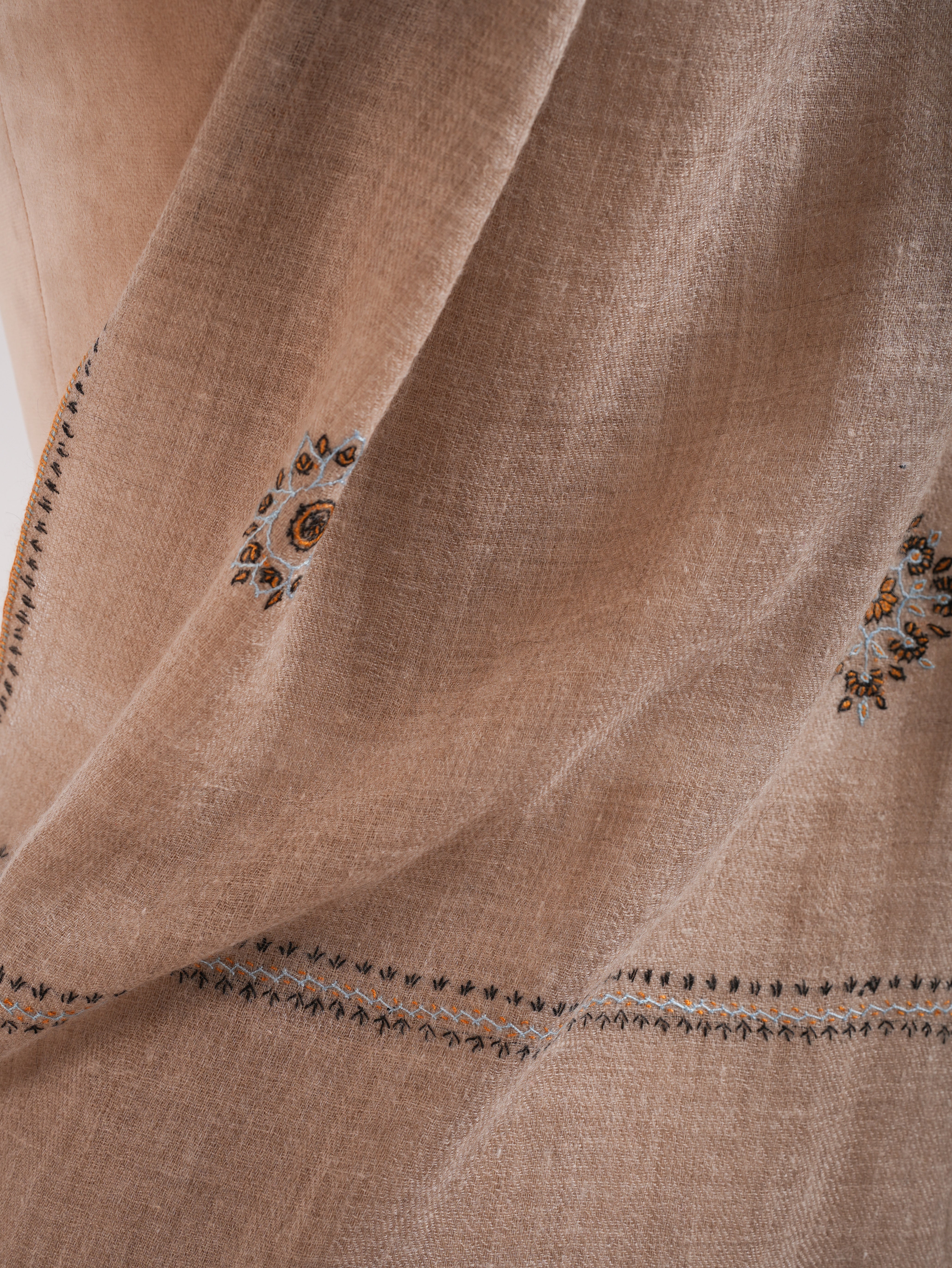 Natural Grey Sozni Embroidered Pure Cashmere