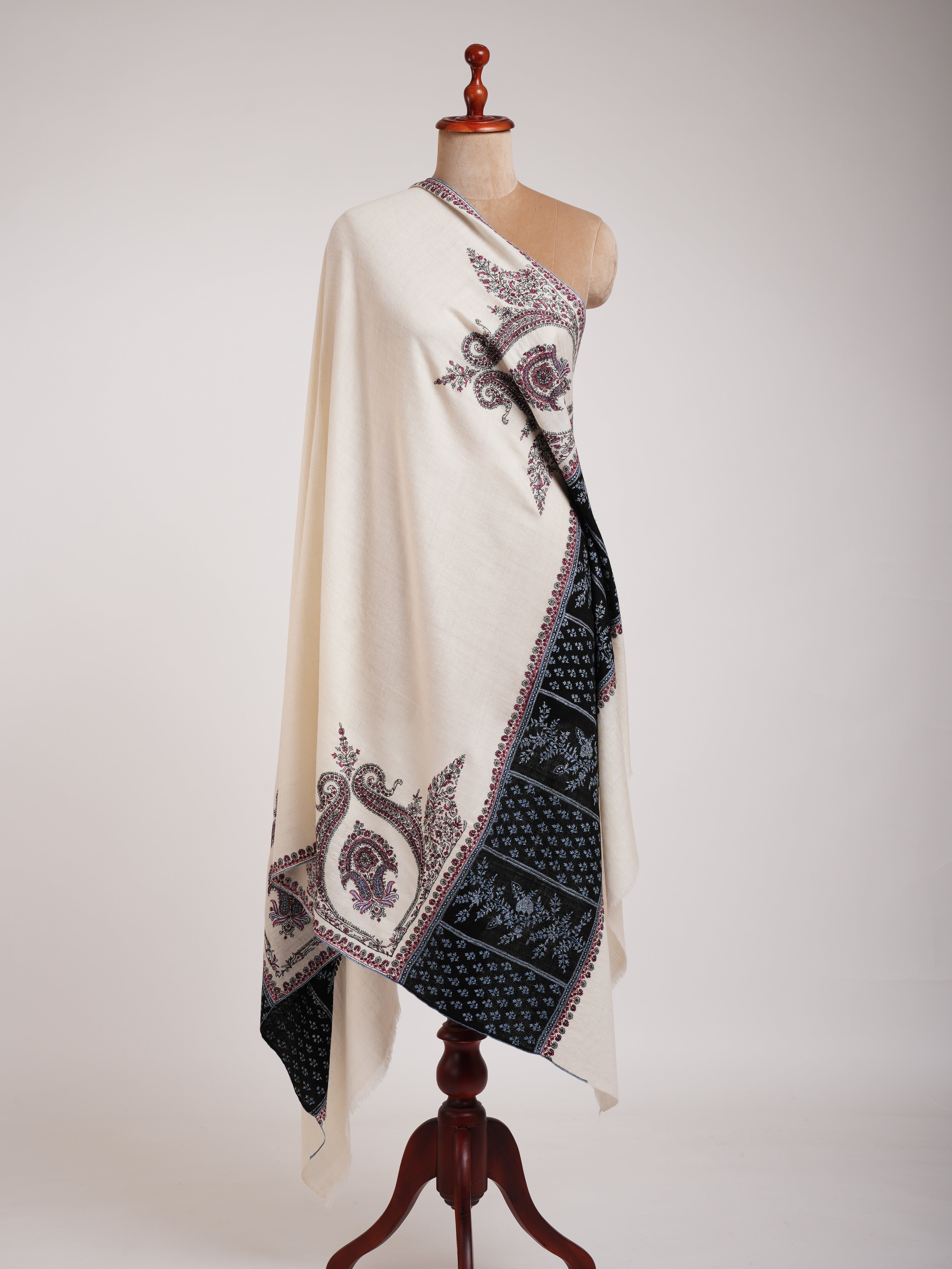 Ivory Palla Embroidered Original Kashmiri Pashmina Shawl