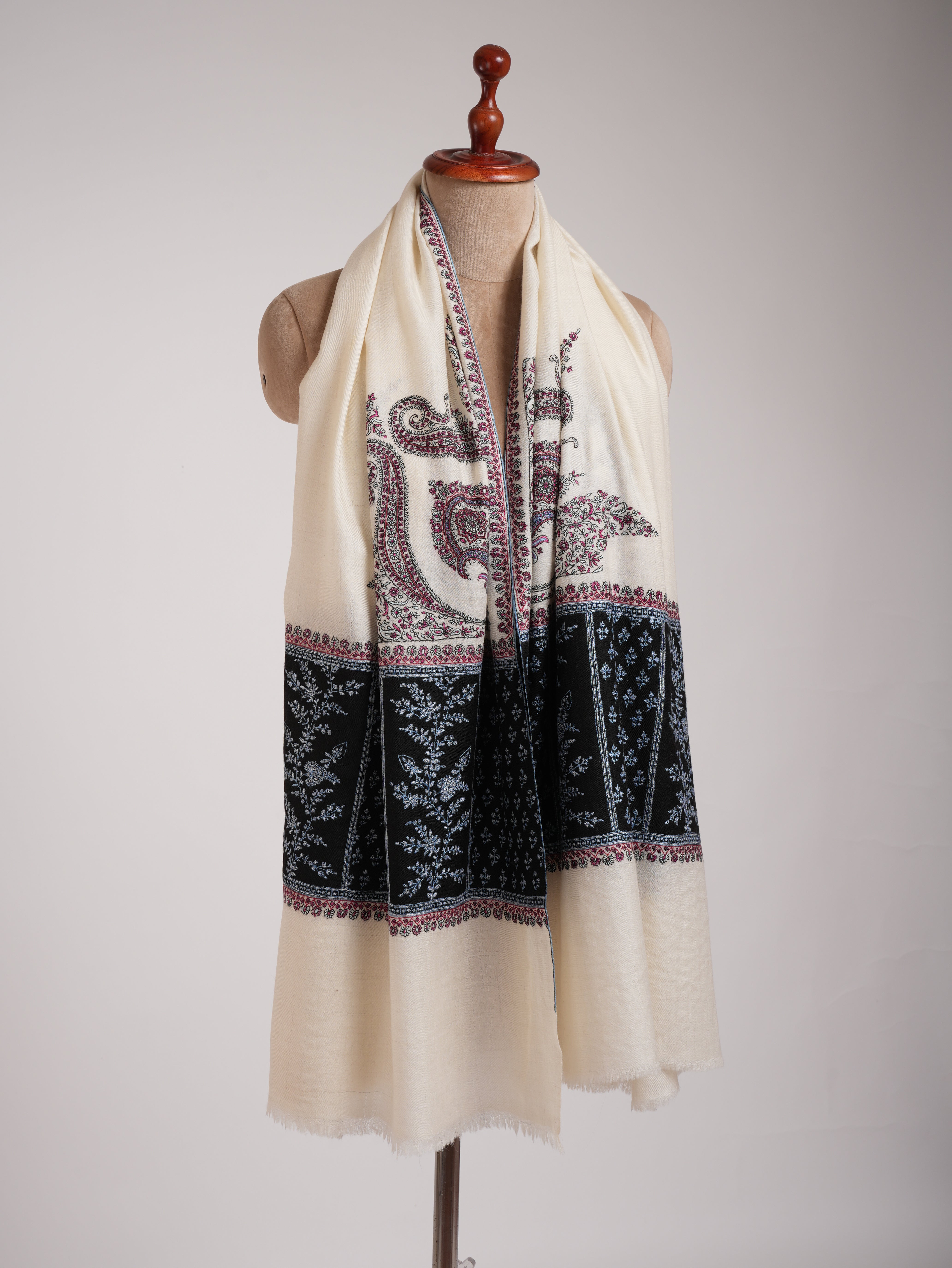 Ivory Palla Embroidered Original Kashmiri Pashmina Shawl