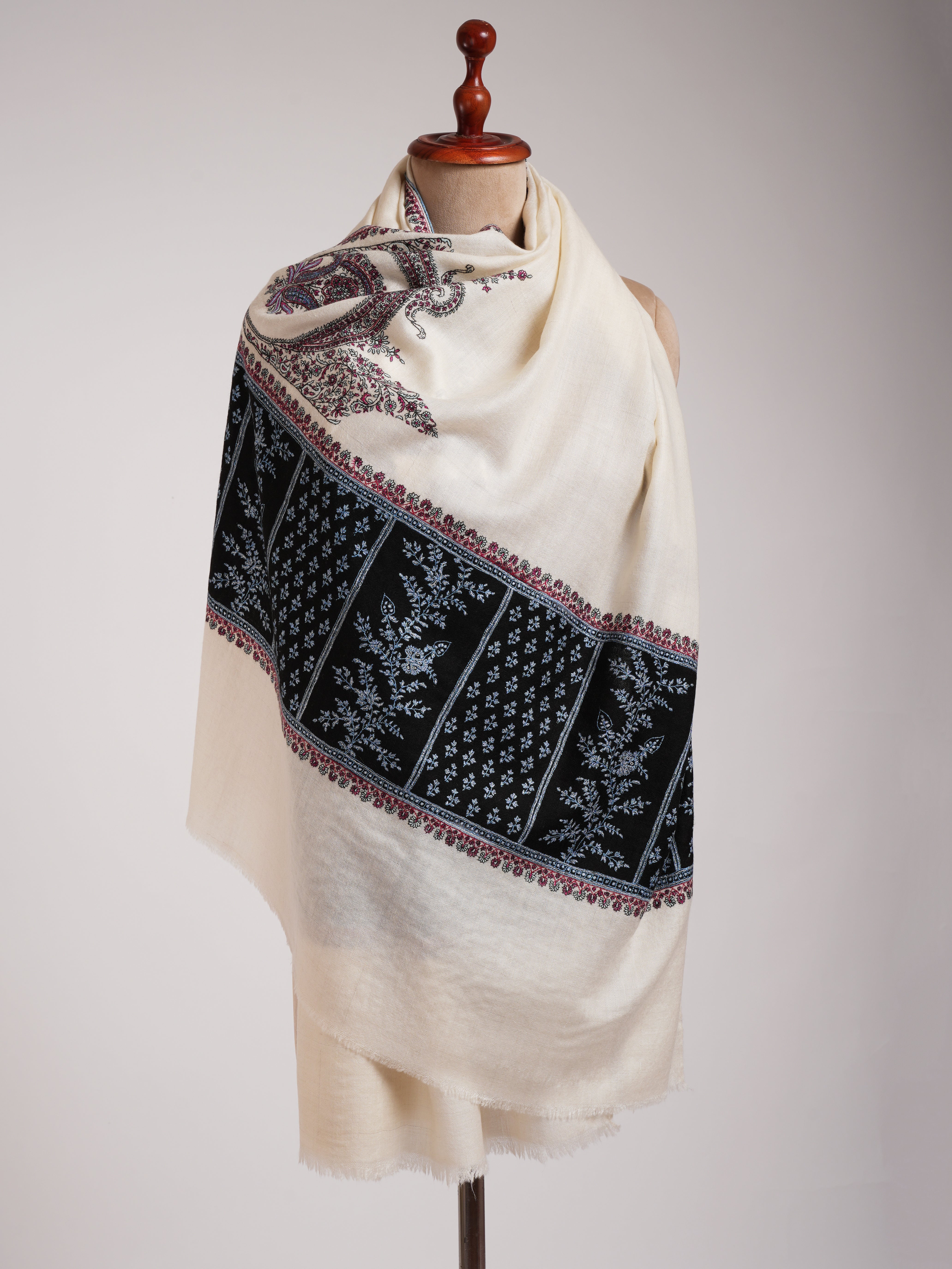 Ivory Palla Embroidered Original Kashmiri Pashmina Shawl