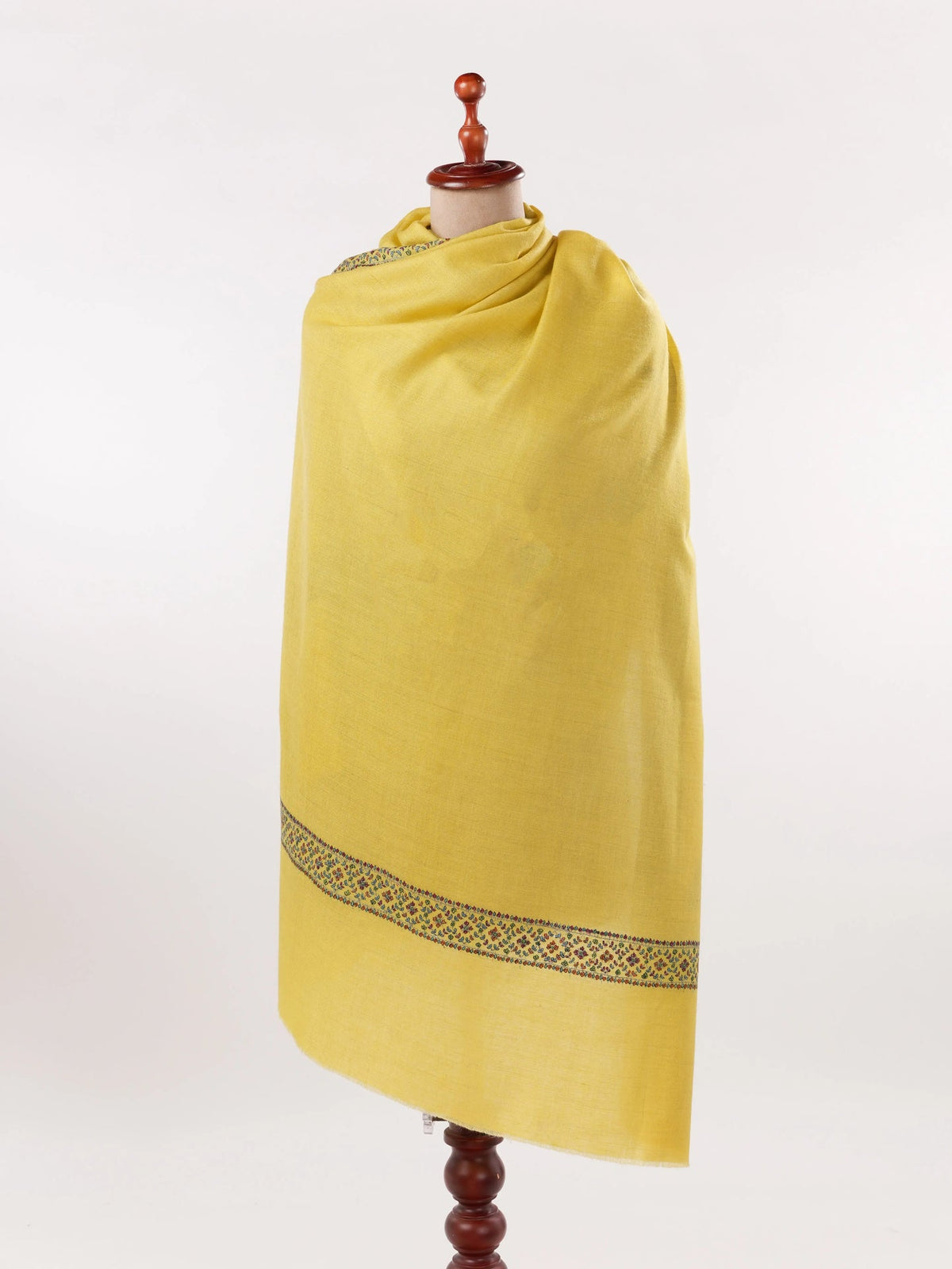 Lemon Yellow Handwoven Pashmina Shawl with Hand Embroidery Shahkaar.com