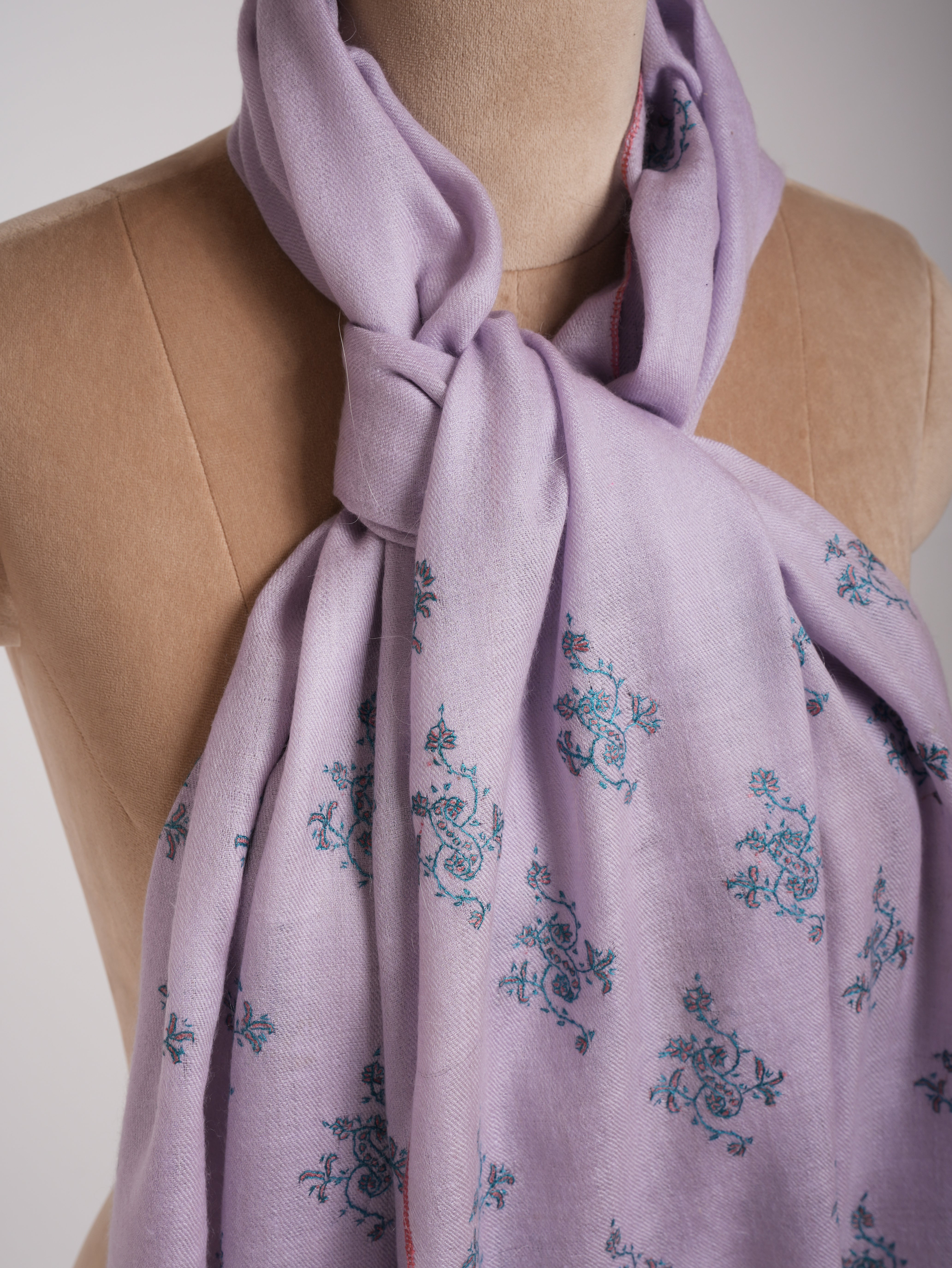 Pastel Lilac Embroidered Cashmere Pashmina Stole