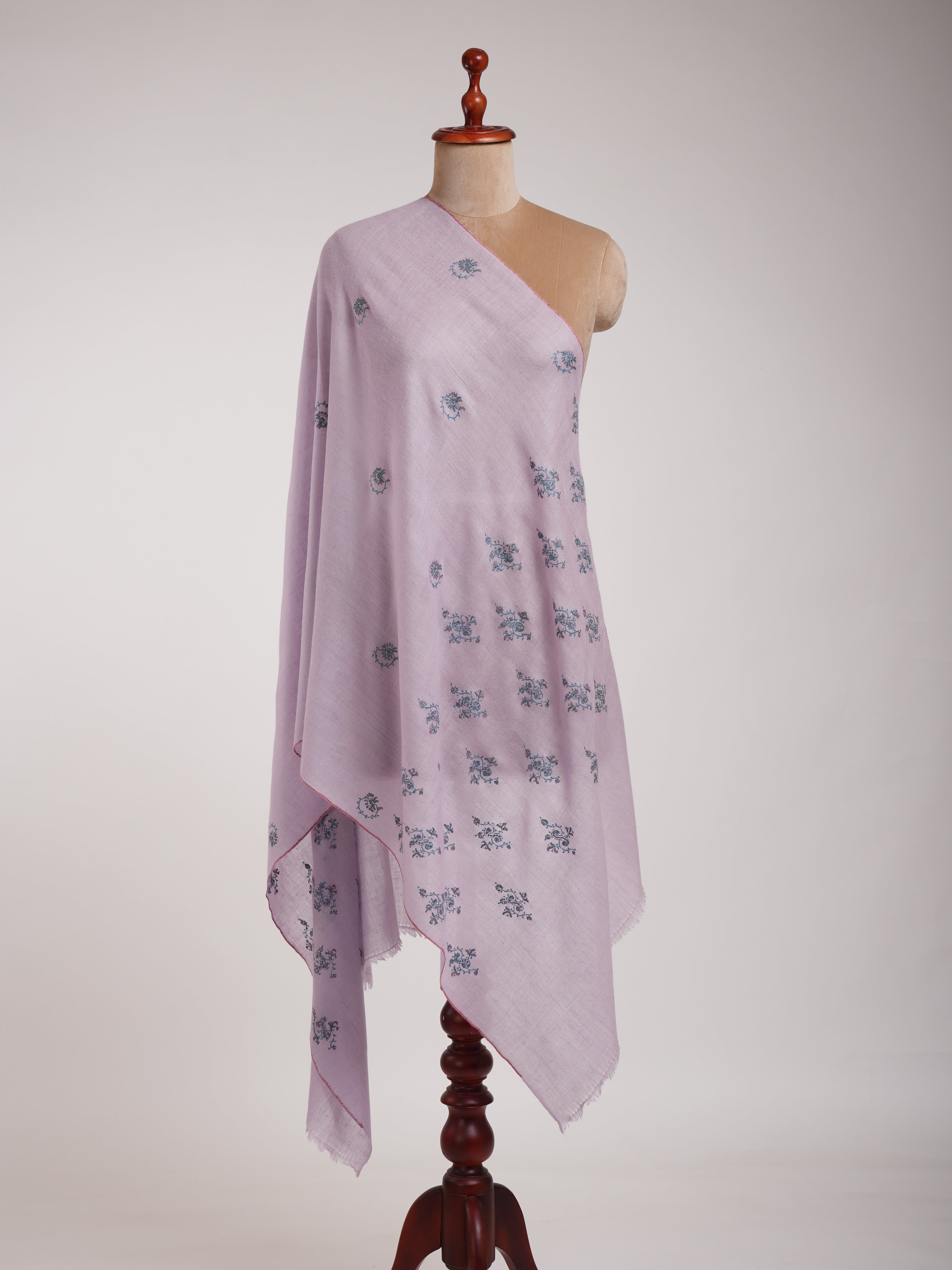 Pastel Lilac Embroidered Cashmere Pashmina Stole