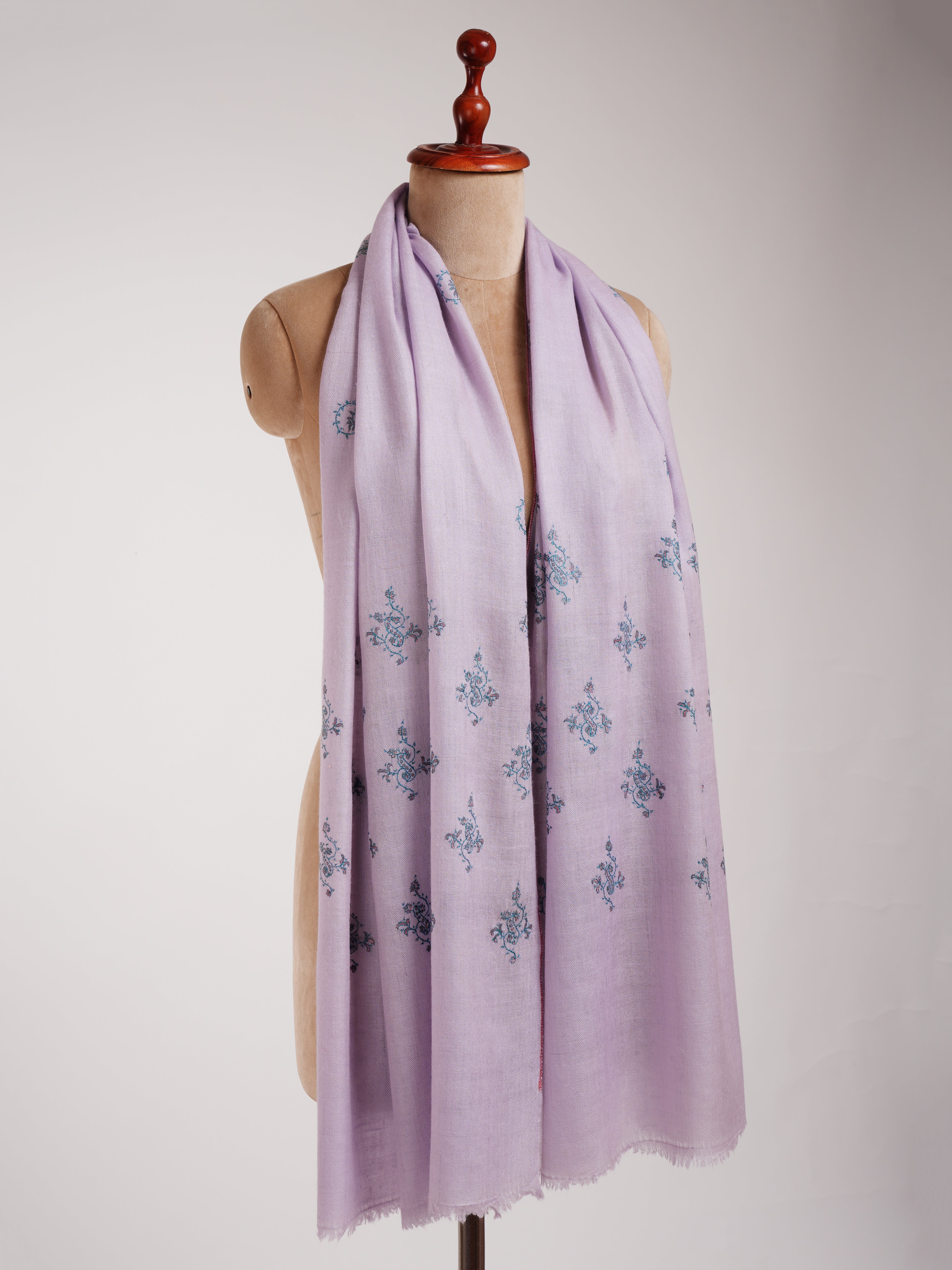 Pastel Lilac Embroidered Cashmere Pashmina Stole