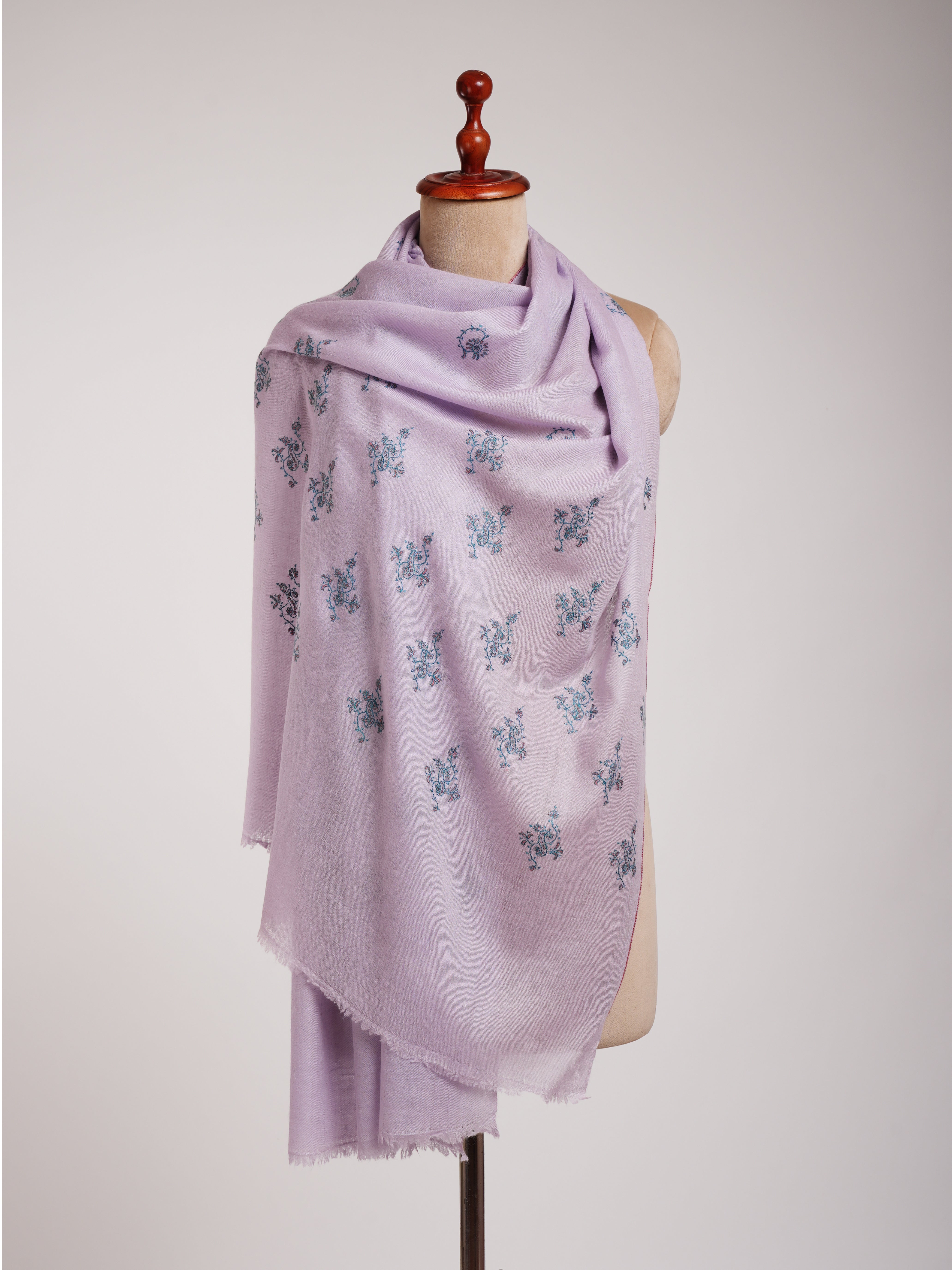 Pastel Lilac Embroidered Cashmere Pashmina Stole