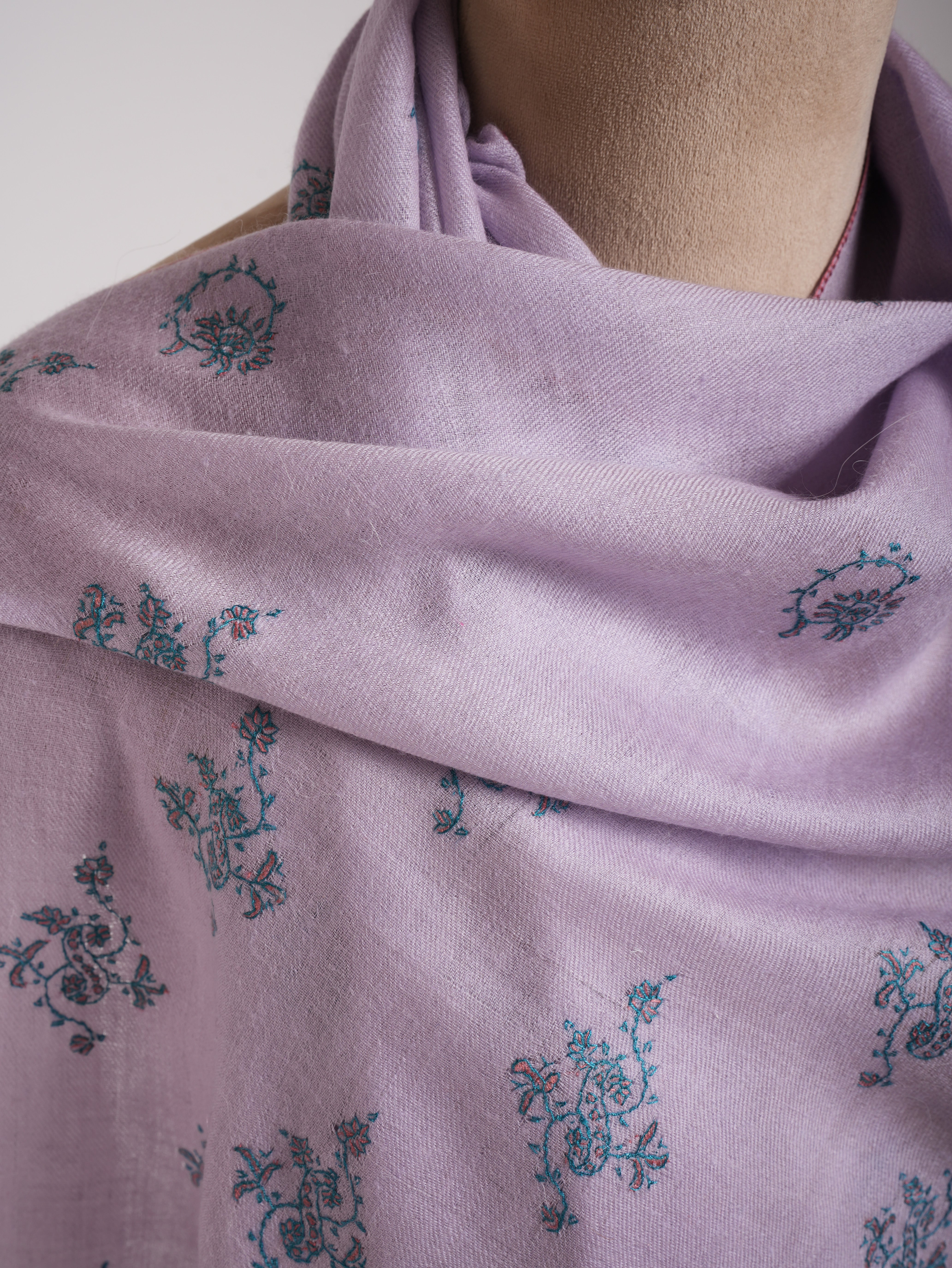 Pastel Lilac Embroidered Cashmere Pashmina Stole