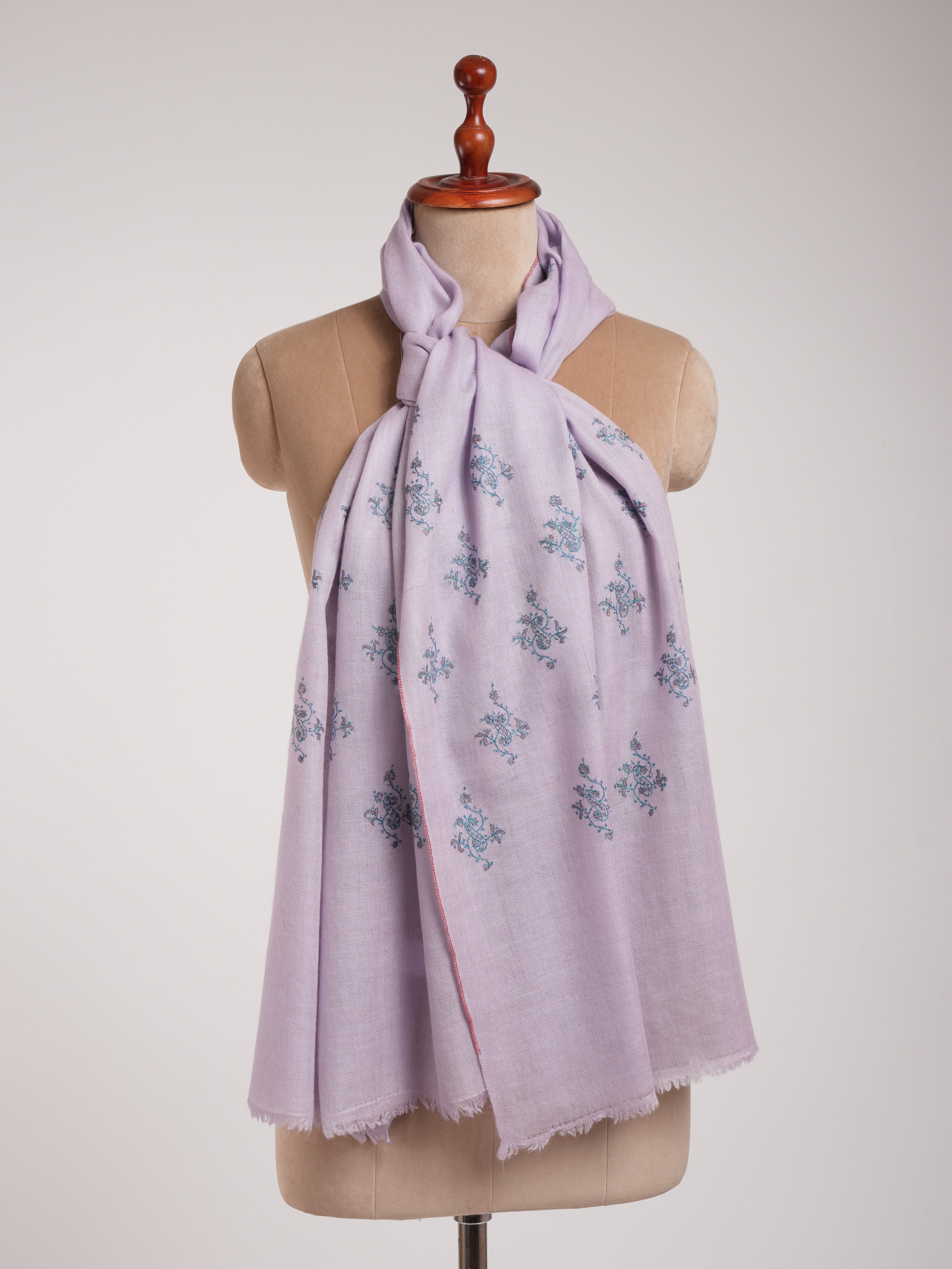 Pastel Lilac Embroidered Cashmere Pashmina Stole