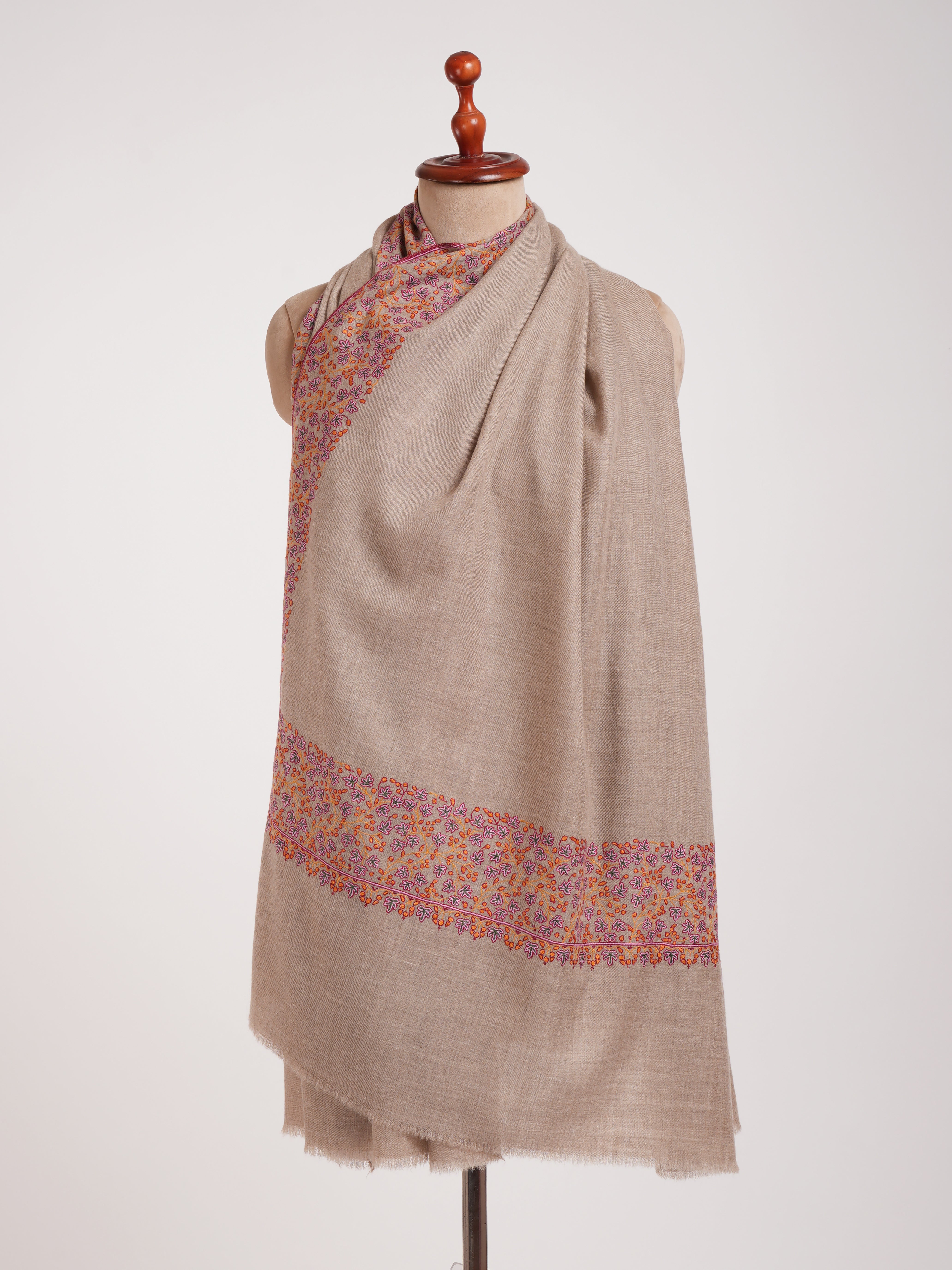 Natural Grey Daurdar Handwoven Kashmiri Pashmina Shawl