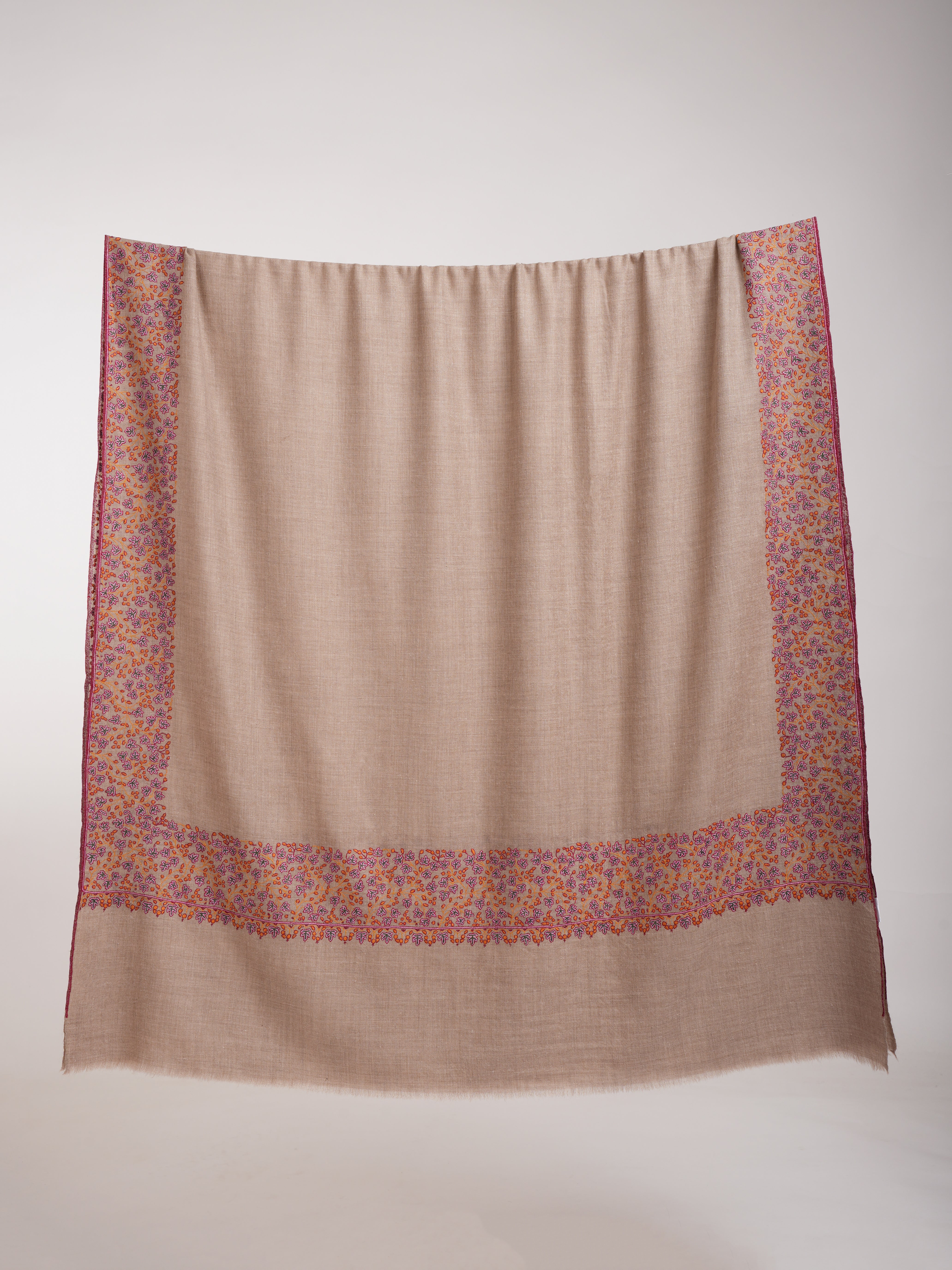 Natural Grey Daurdar Handwoven Kashmiri Pashmina Shawl