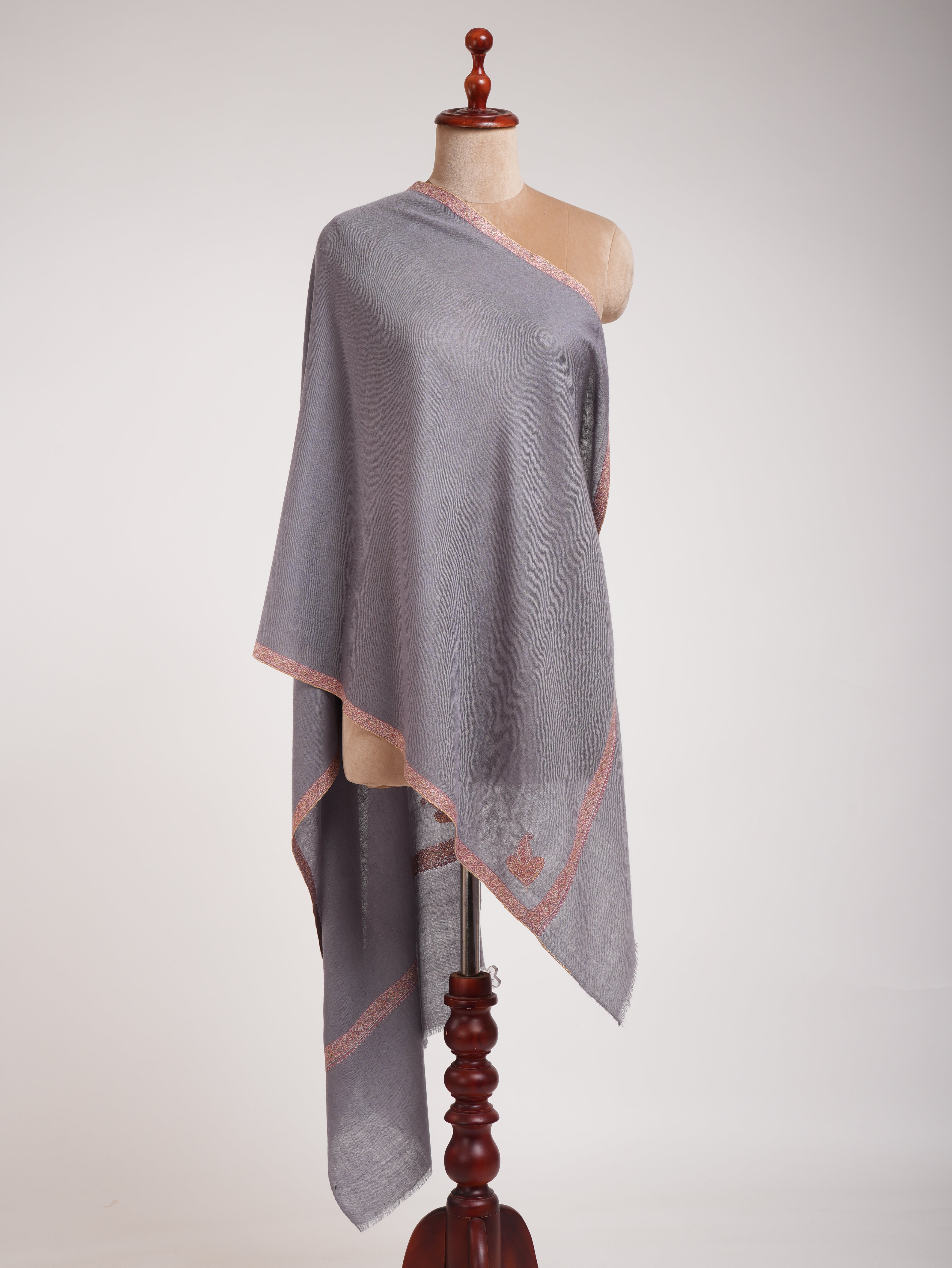 Gray Hashia Embroidered Pretty Cashmere Scarf