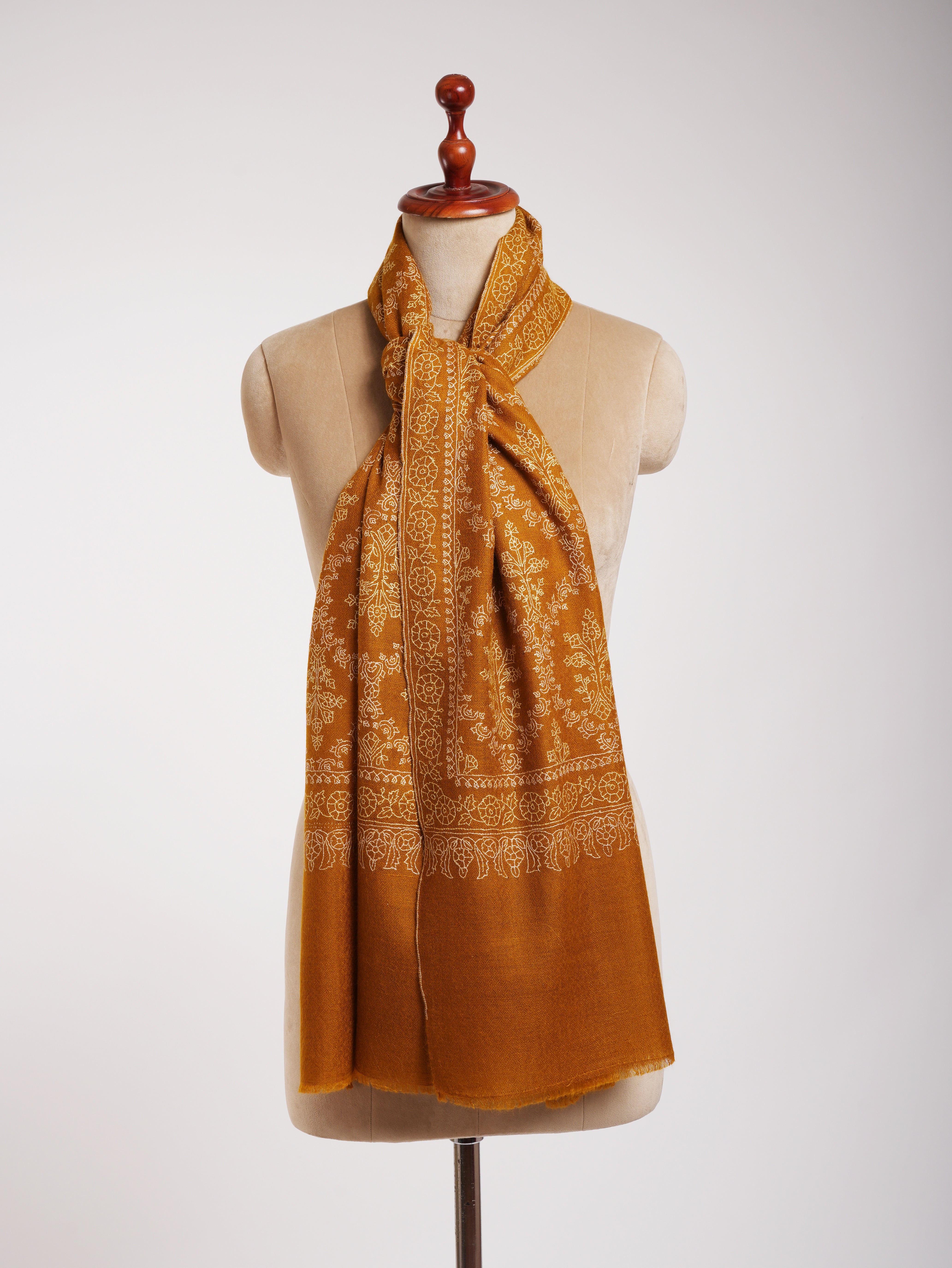 Buckthorn Brown Sozni Embroidered Real Cashmere Wrap