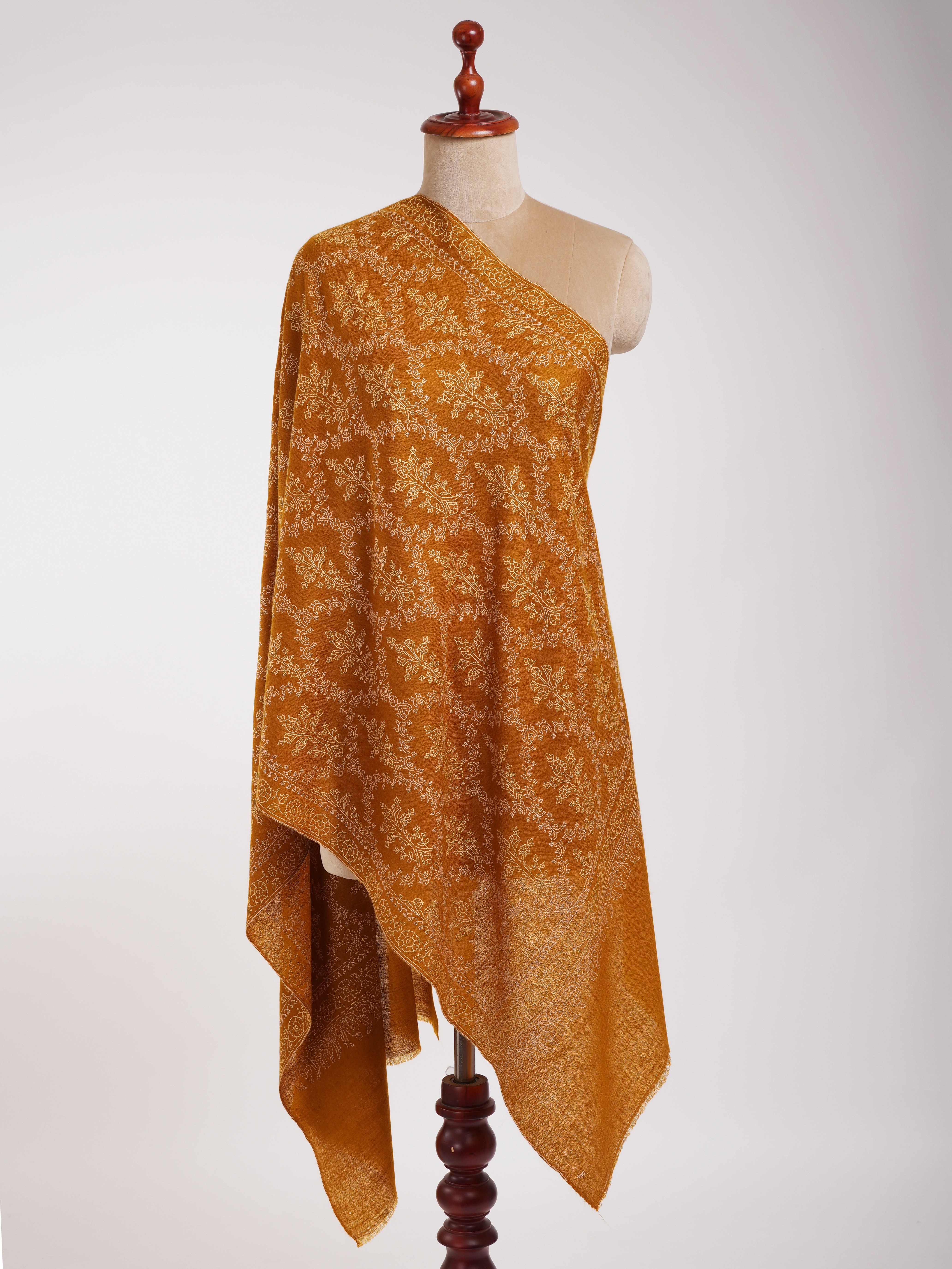 Buckthorn Brown Sozni Embroidered Real Cashmere Wrap