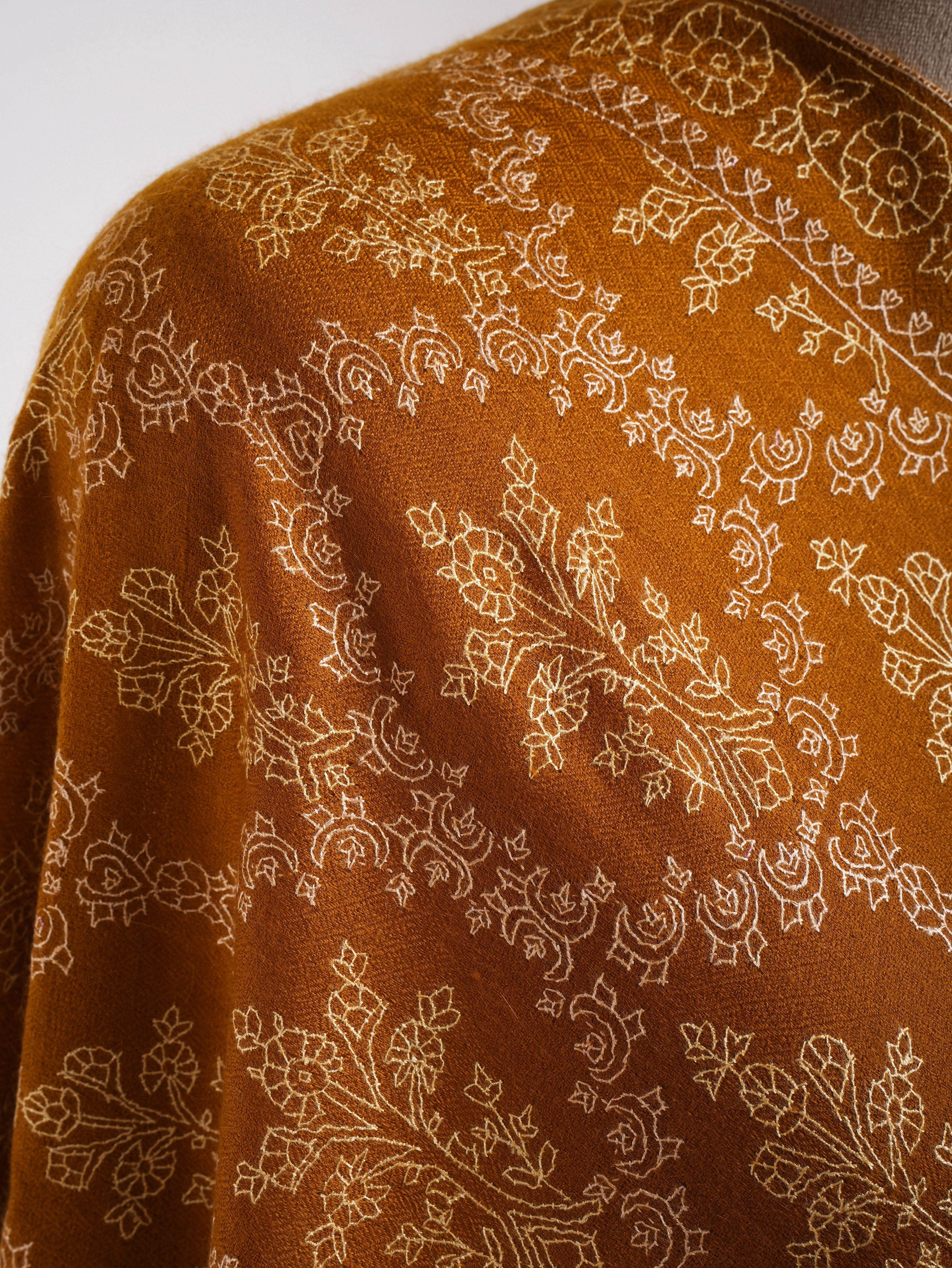 Buckthorn Brown Sozni Embroidered Real Cashmere Wrap