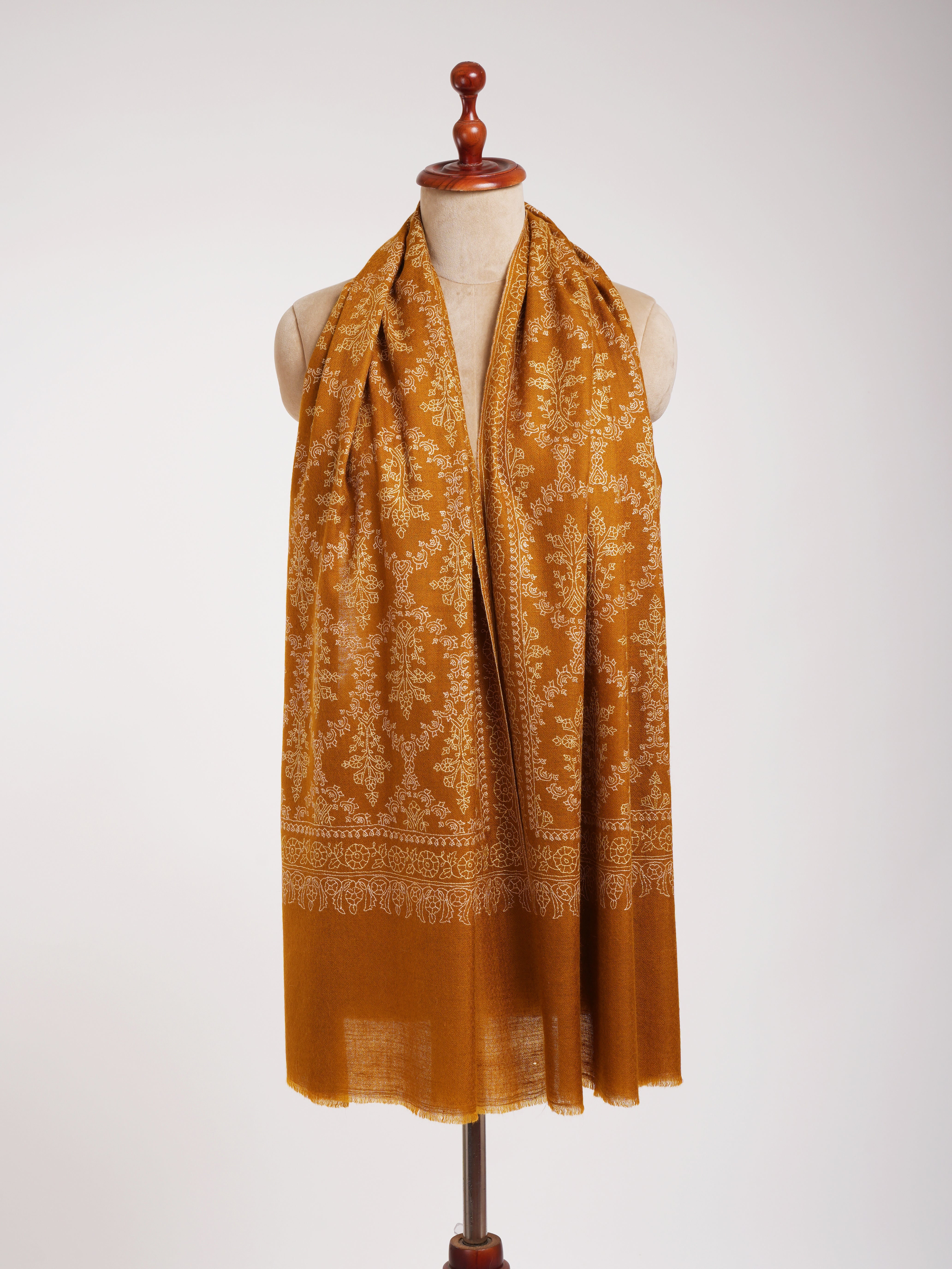 Buckthorn Brown Sozni Embroidered Real Cashmere Wrap