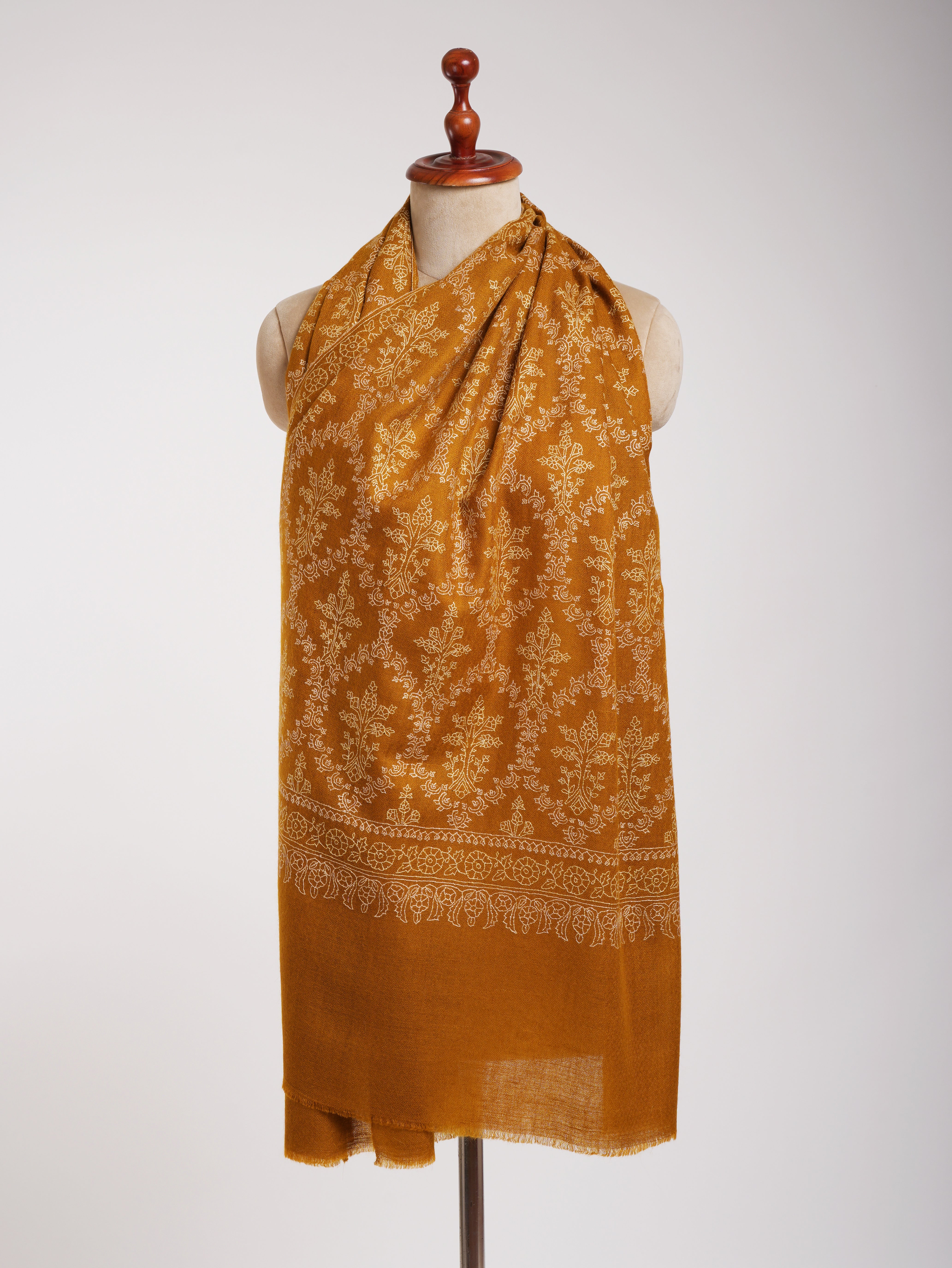 Buckthorn Brown Sozni Embroidered Real Cashmere Wrap