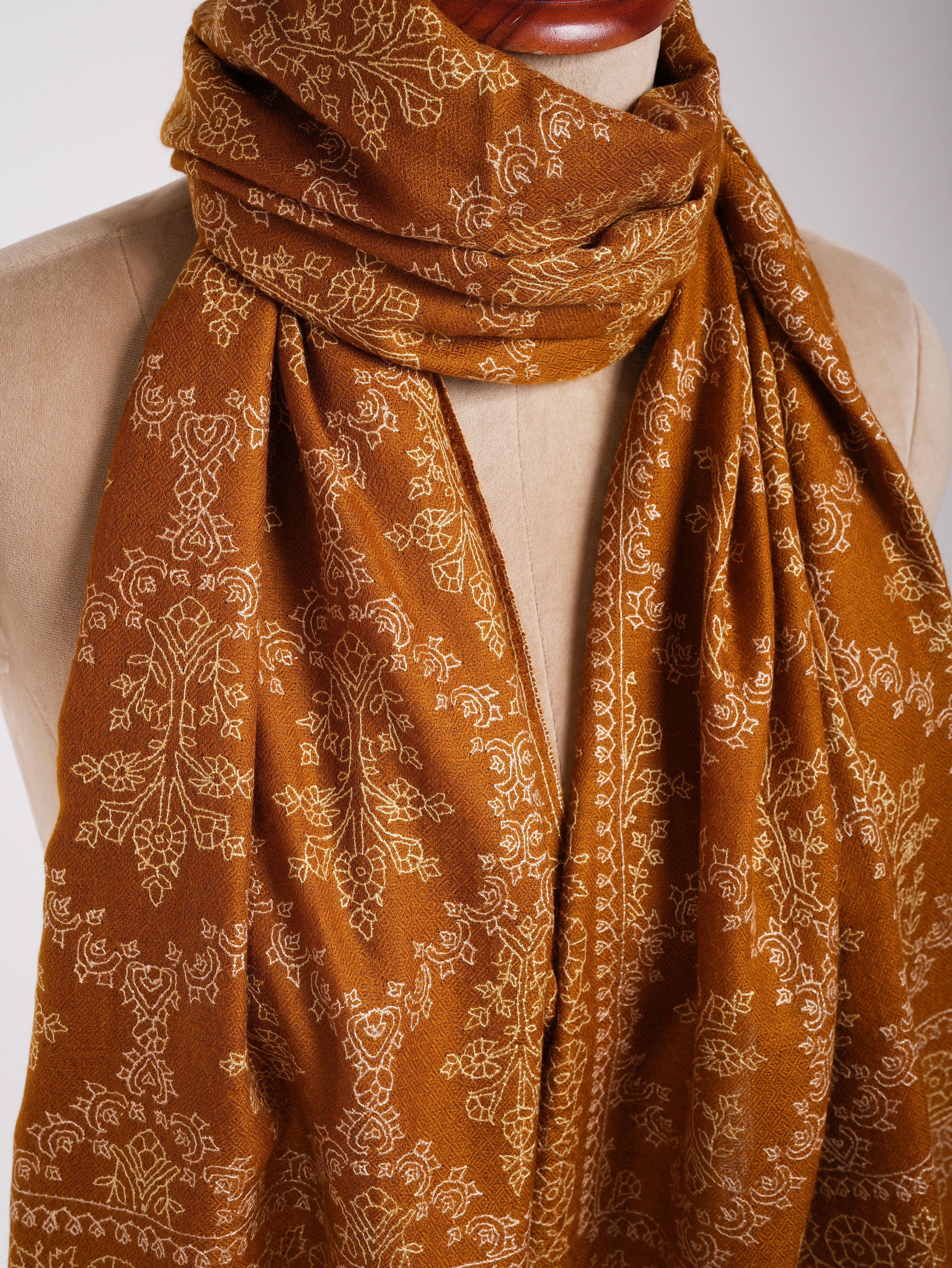 Buckthorn Brown Sozni Embroidered Real Cashmere Wrap