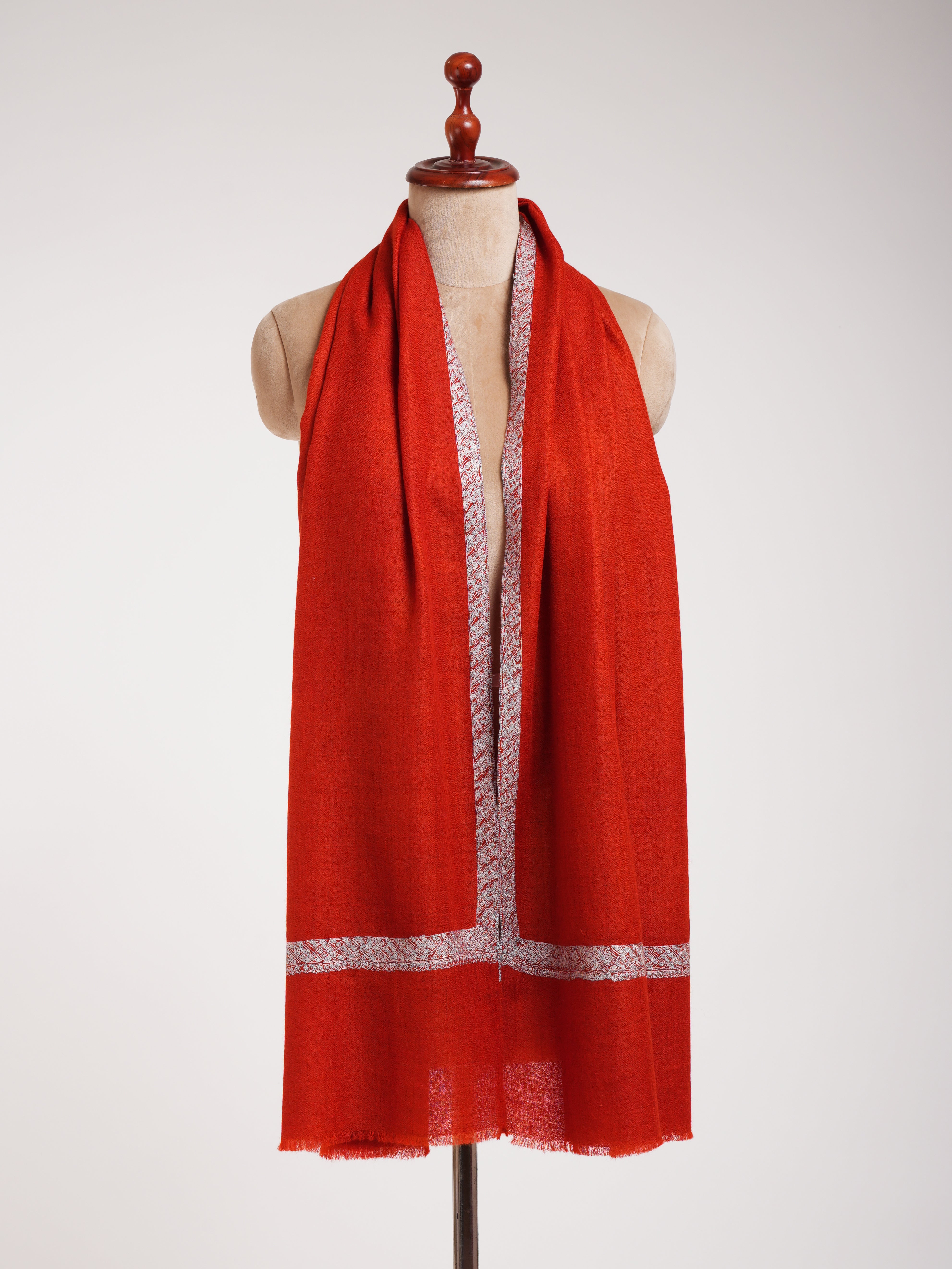 Red Embroidered Artistic Cashmere Stole