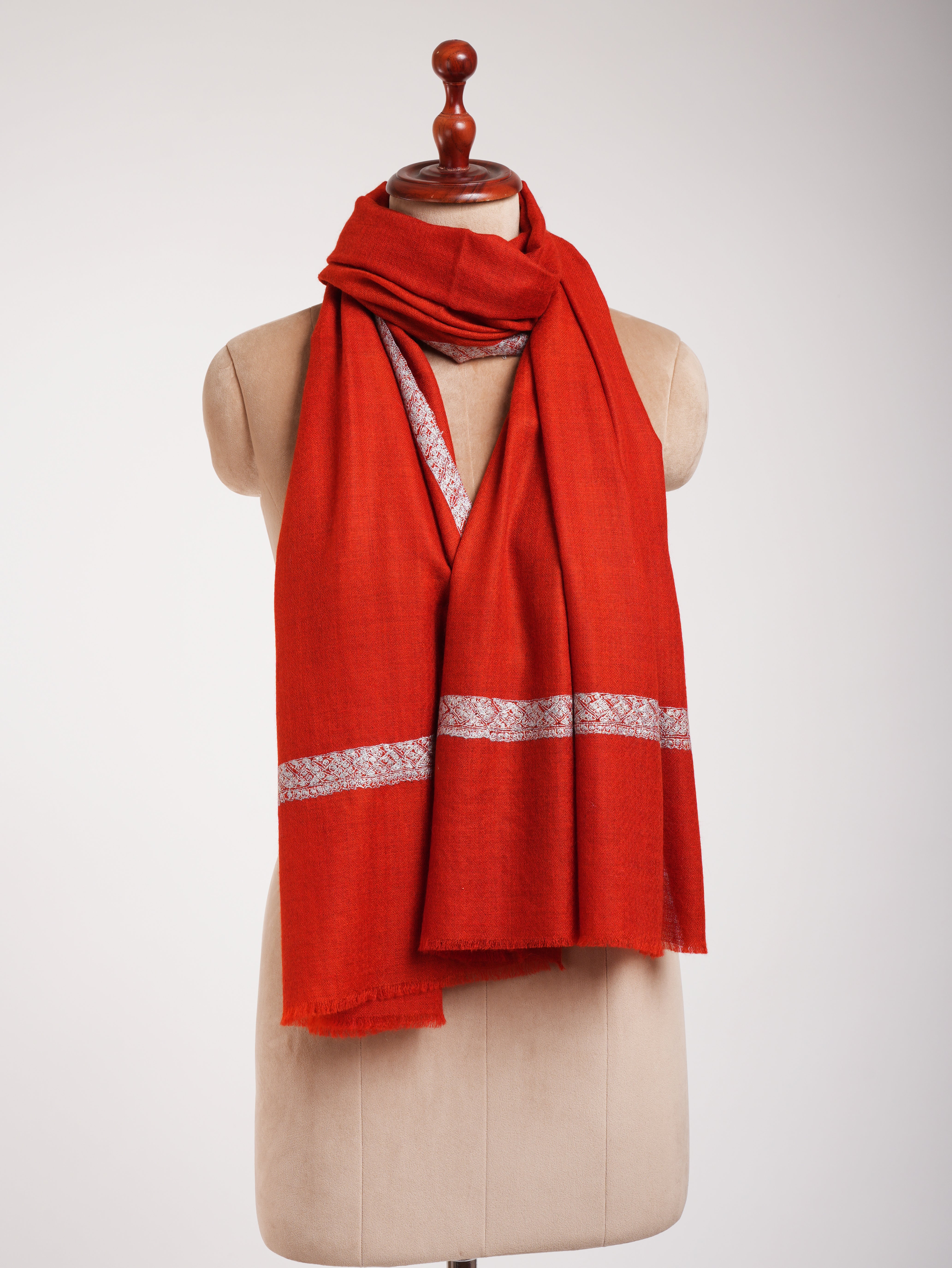 Red Embroidered Artistic Cashmere Stole