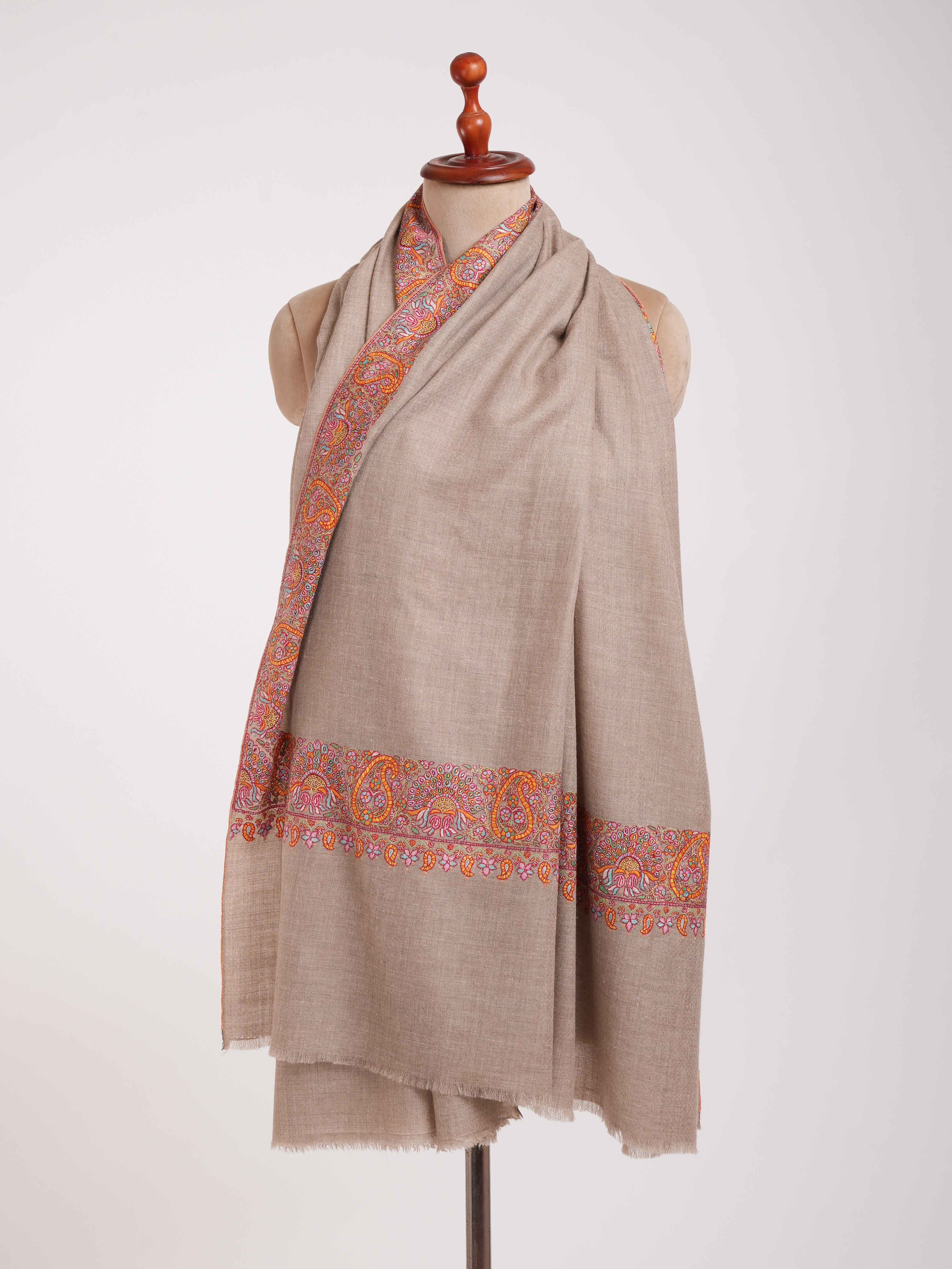 Natural Grey Daur Dar Kashmiri Pashmina Shawl