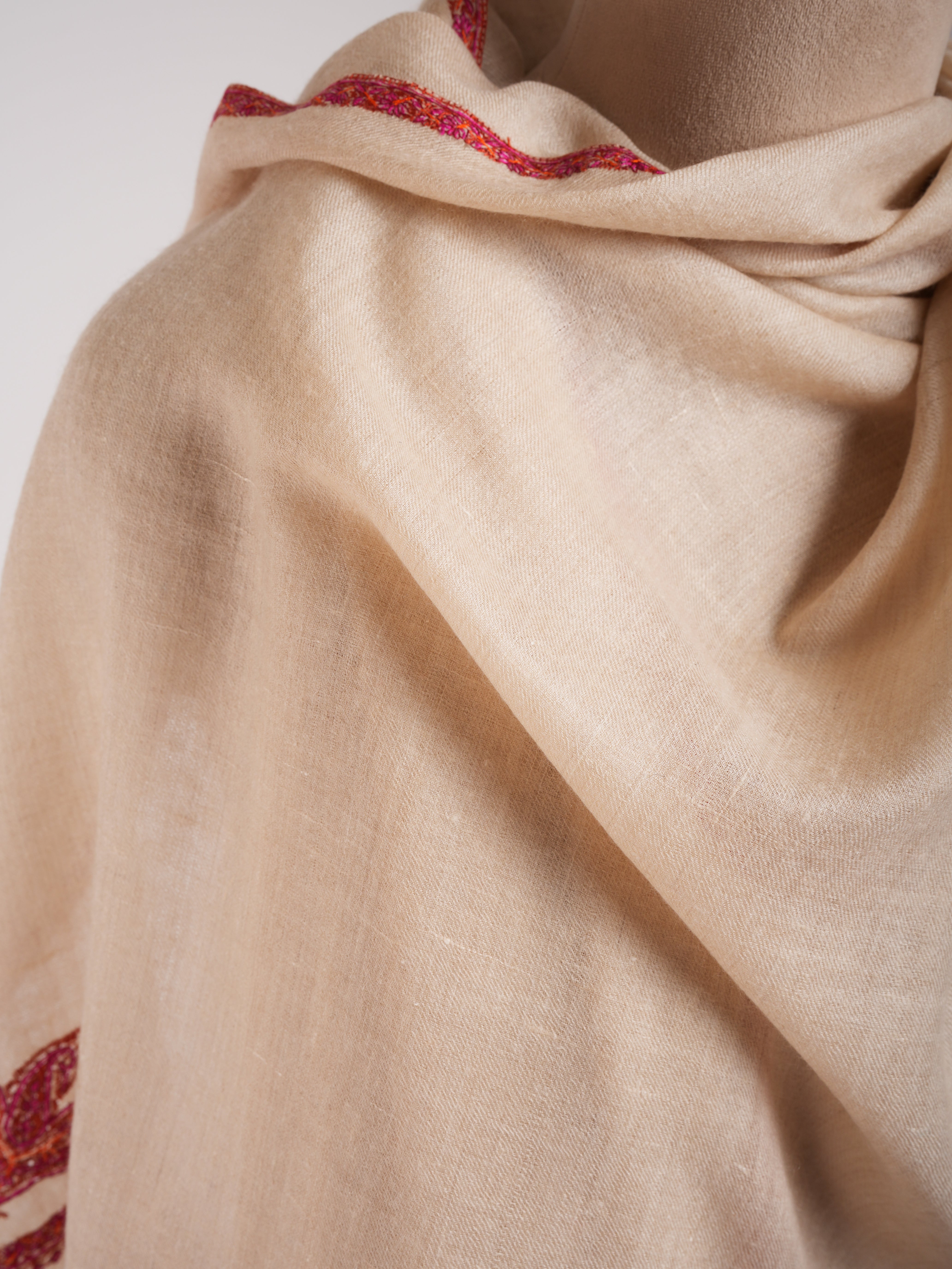 Ivory Cashmere Kashmiri Scarf with Sozni Embroidery