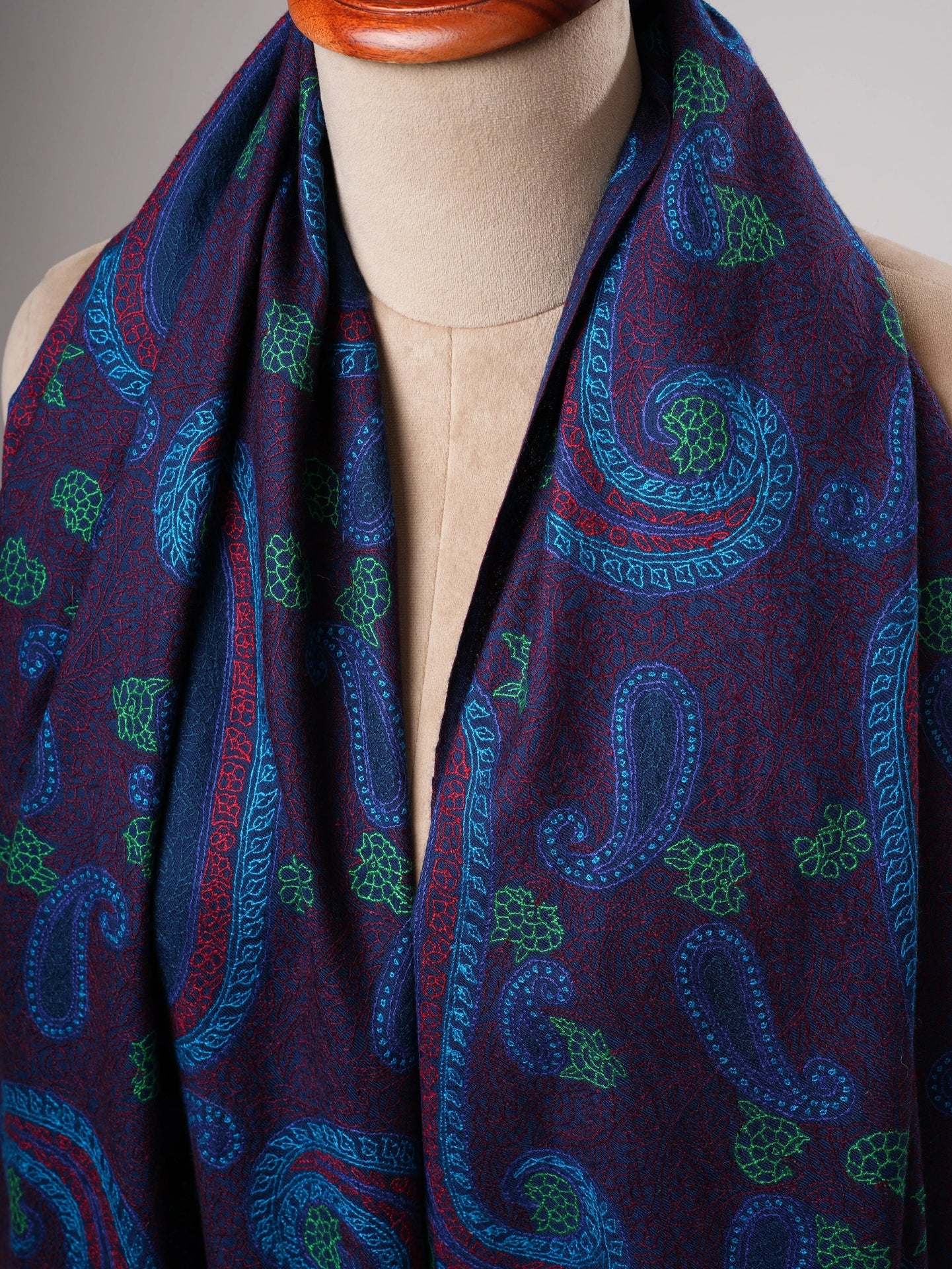 Dark Blue Hand Embroidered Authentic Kashmiri Pashmina Shahkaar