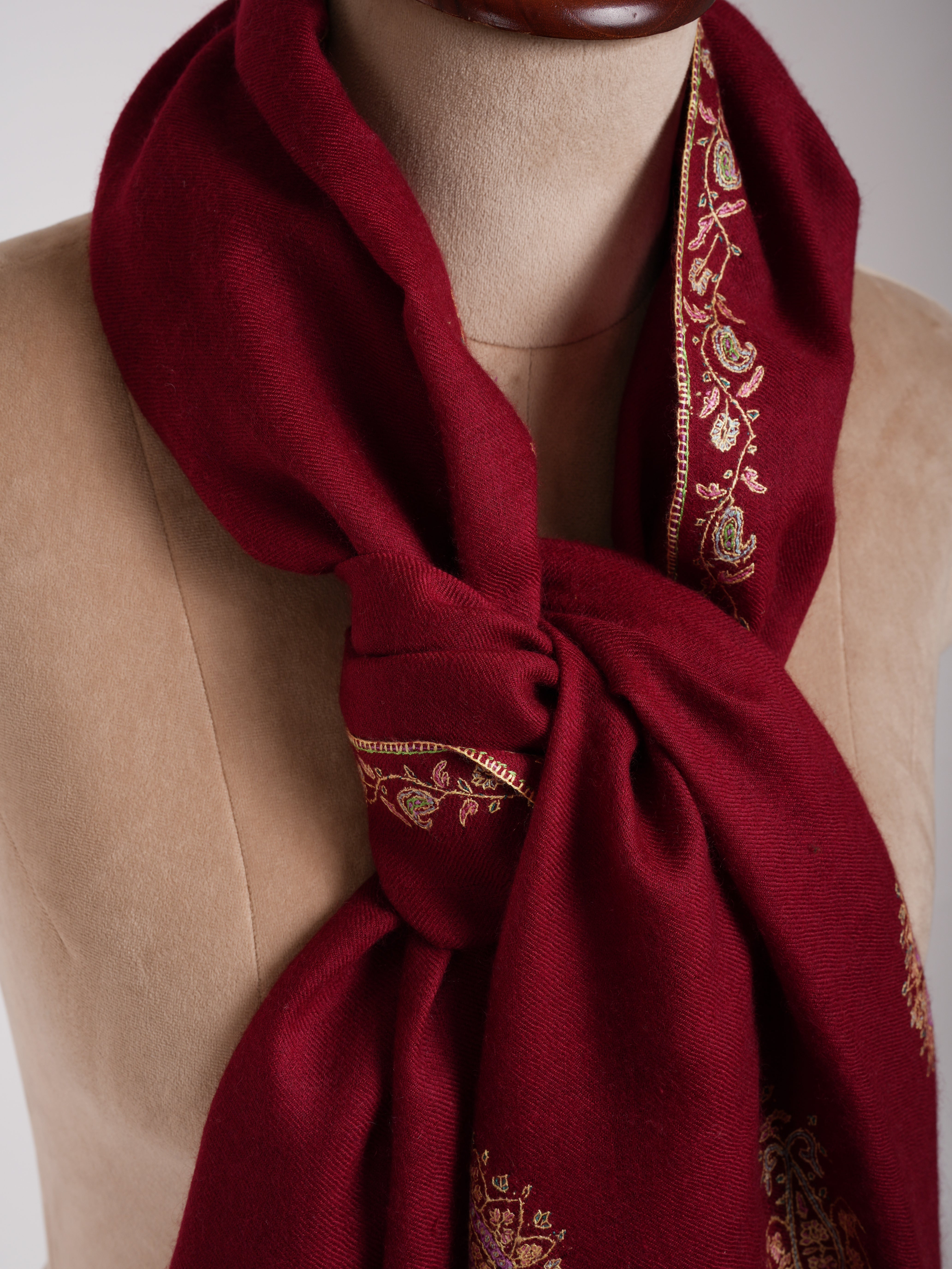 Red Embroidered Indian Cashmere Scarf