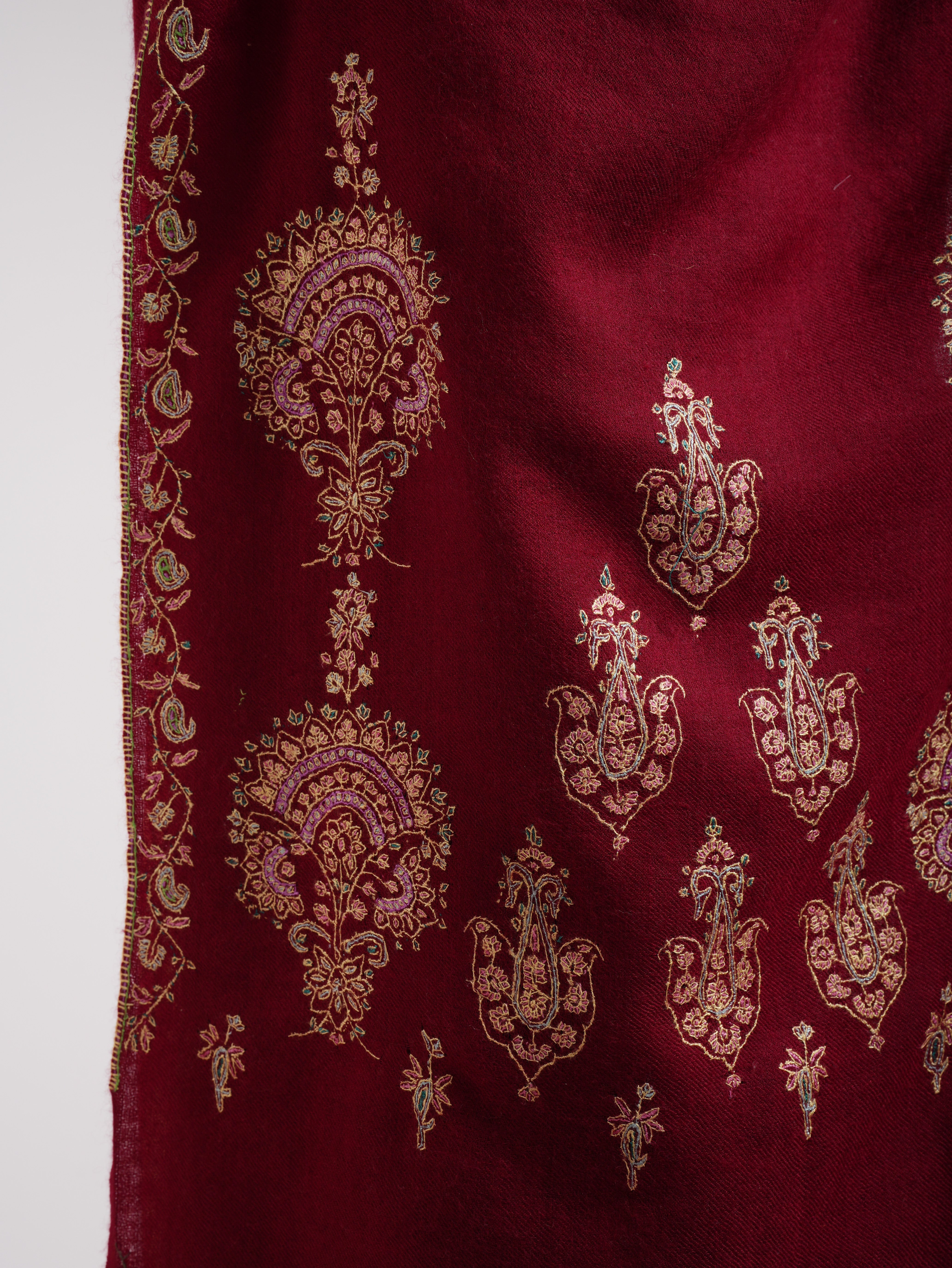 Red Embroidered Indian Cashmere Scarf