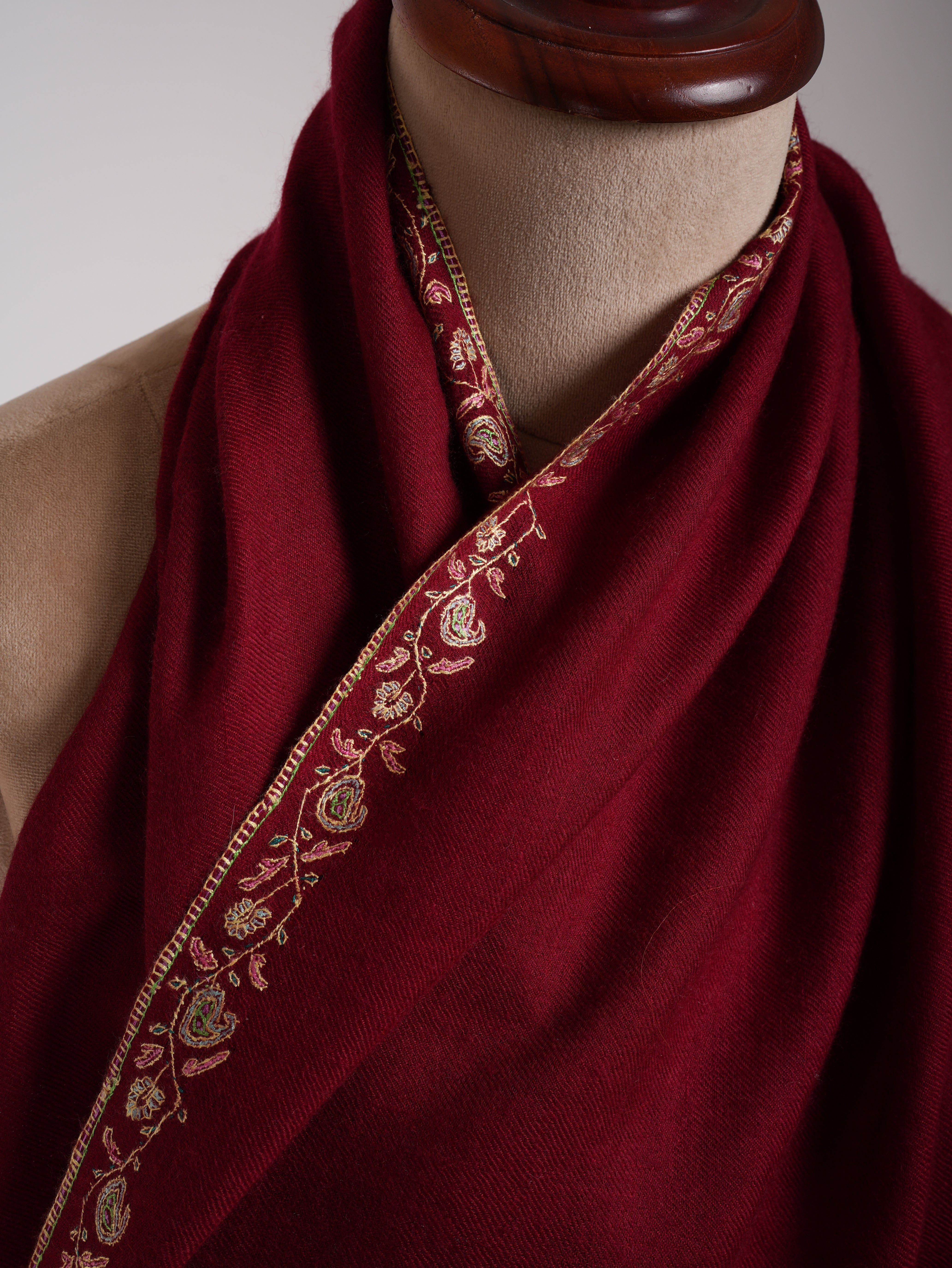 Red Embroidered Indian Cashmere Scarf