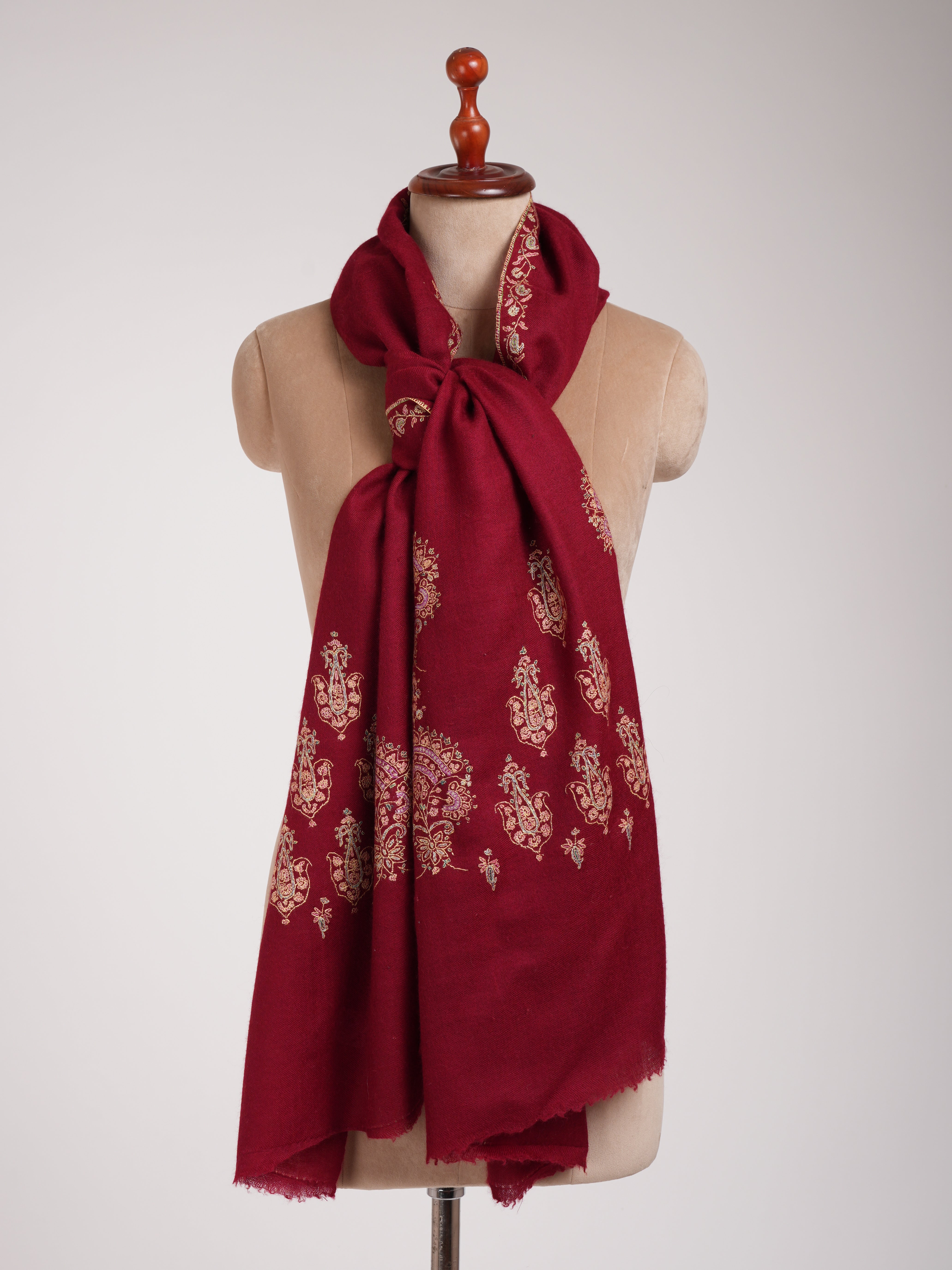 Red Embroidered Indian Cashmere Scarf