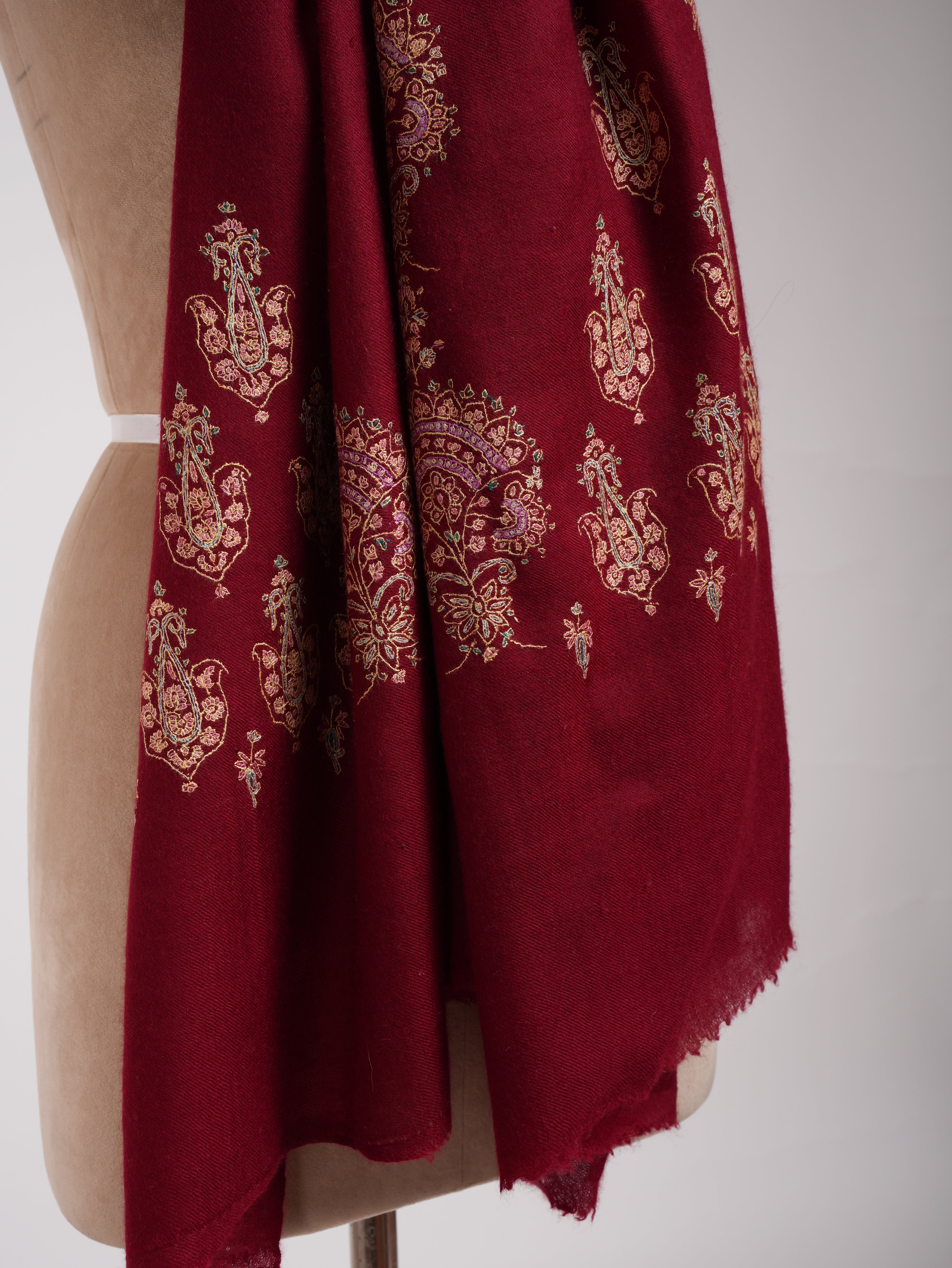 Red Embroidered Indian Cashmere Scarf