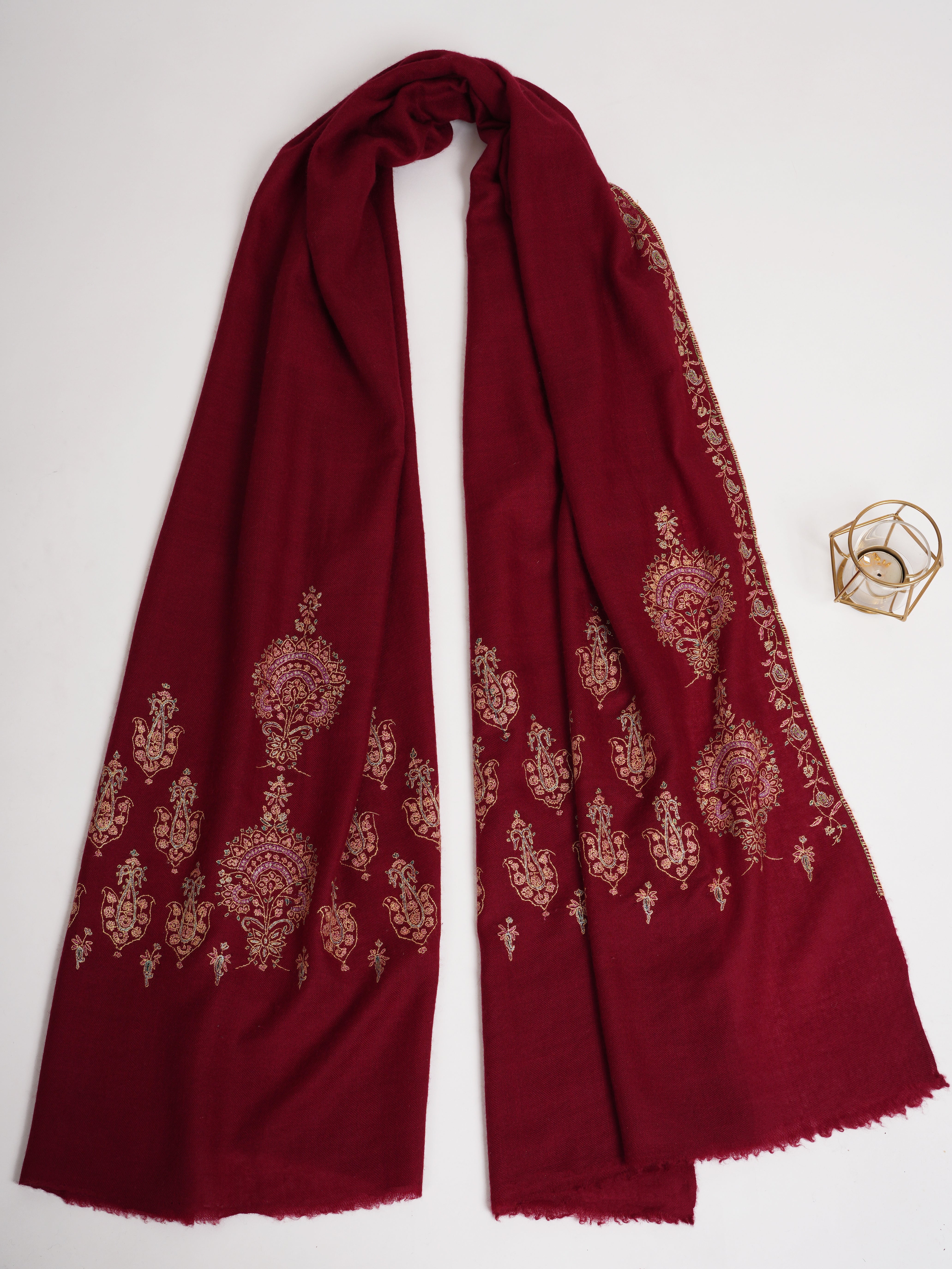 Red Embroidered Indian Cashmere Scarf