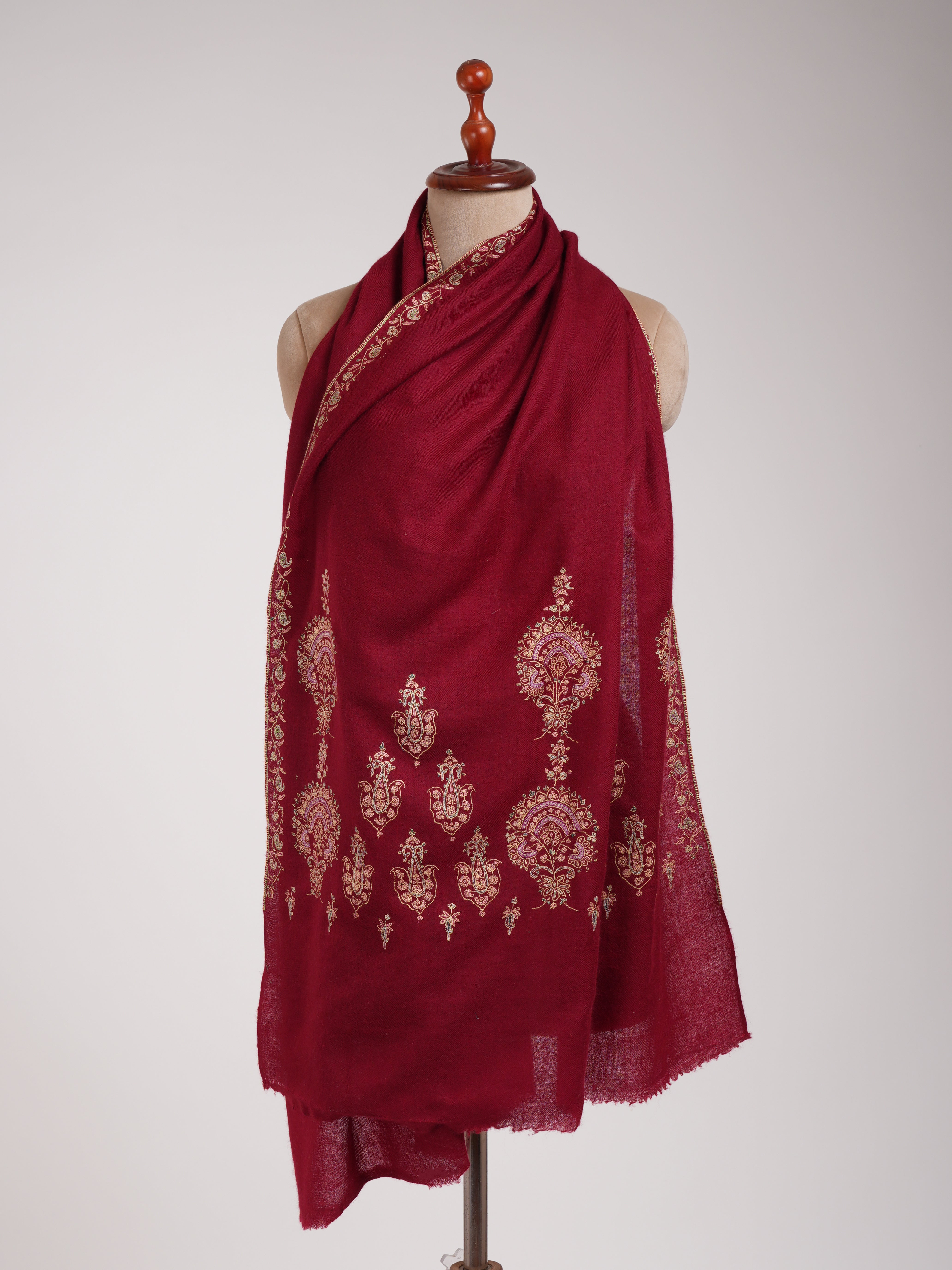 Red Embroidered Indian Cashmere Scarf