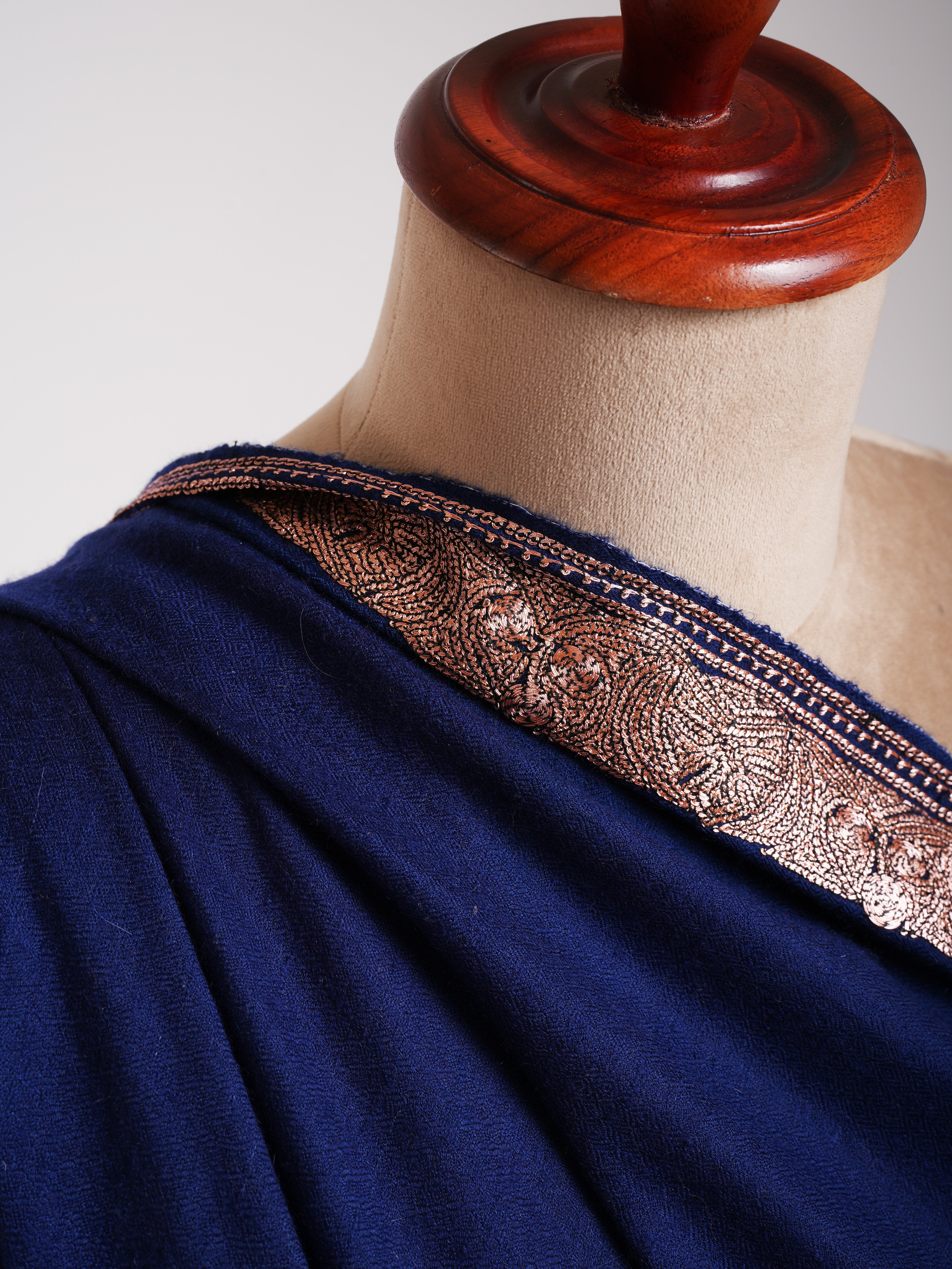 Navy Blue Pashmina Shawl Copper Tilla Work