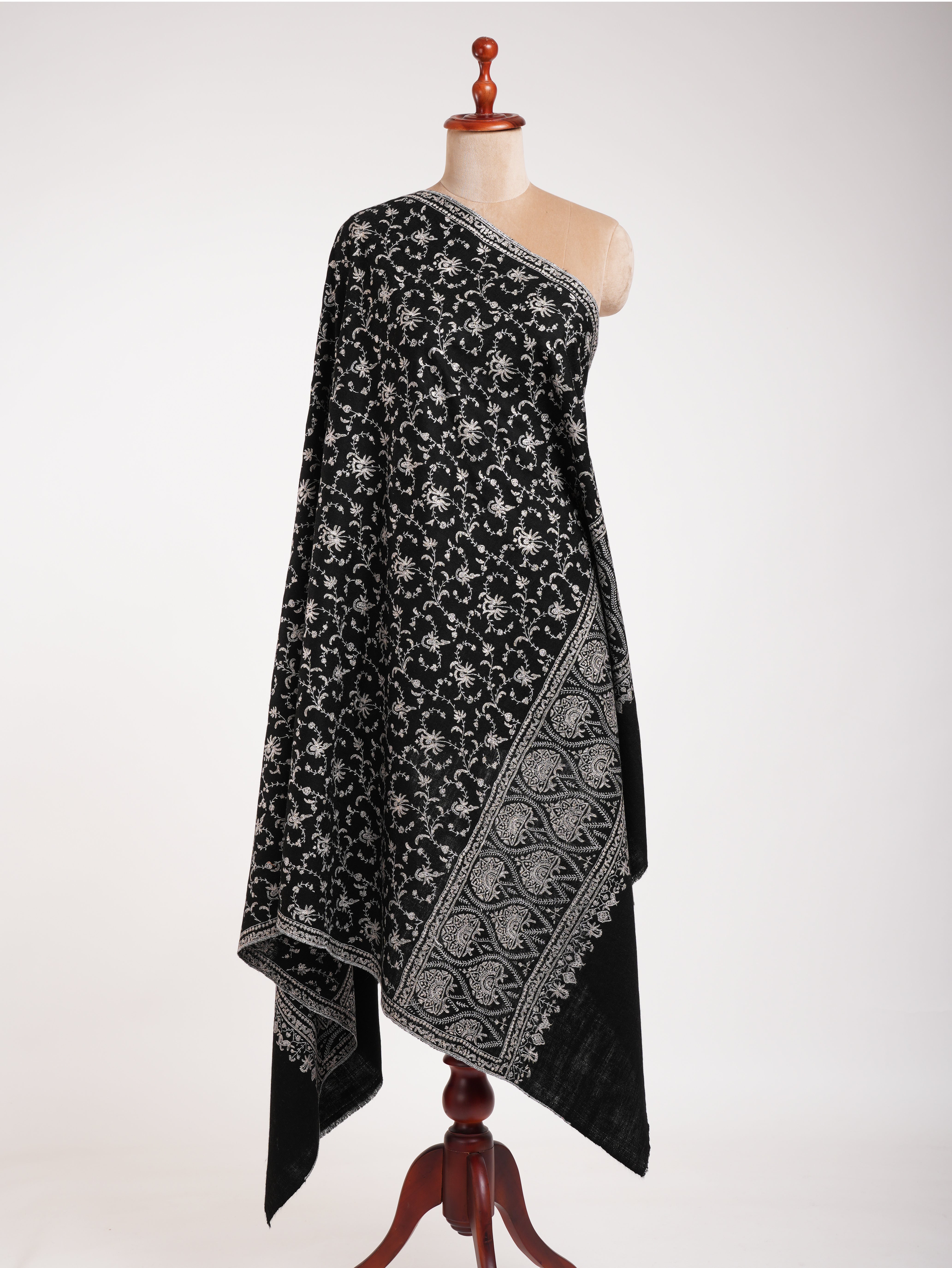 Black Pashmina Handloomed Shawl with Hand Embroidery